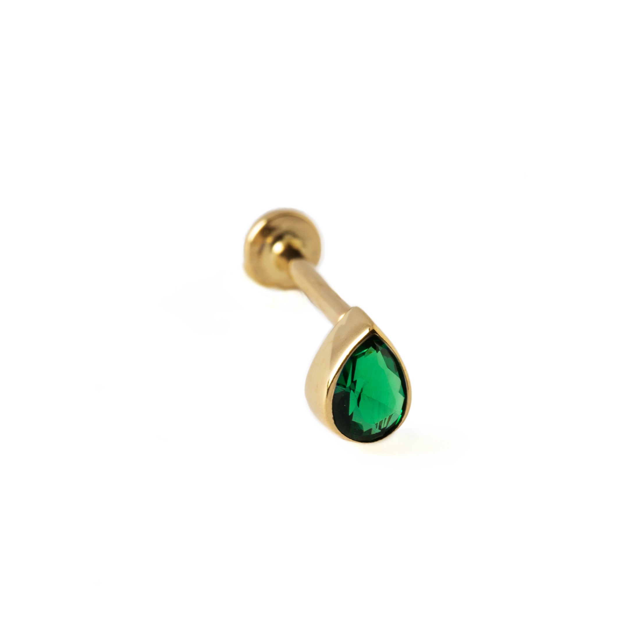 Flat-Back Labret | Green CZ Teardrop Labret | Tribu