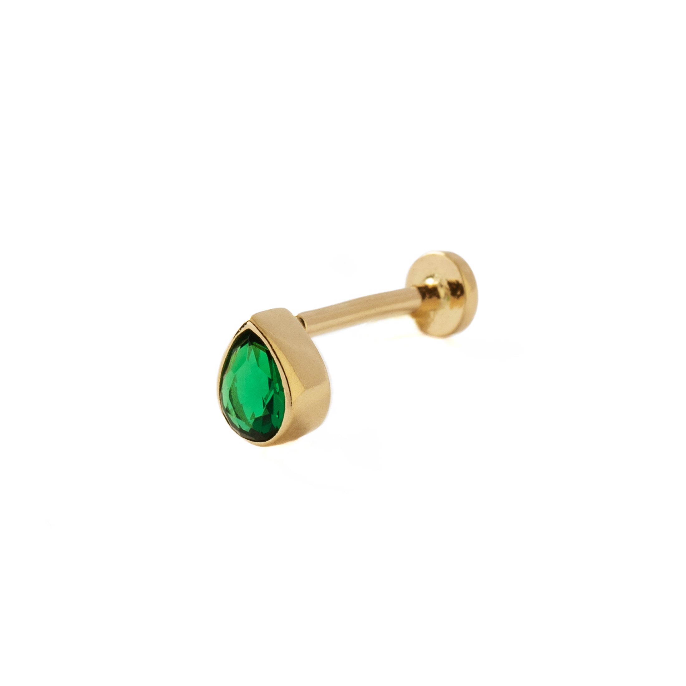 Flat-Back Labret | Green CZ Teardrop Labret | Tribu