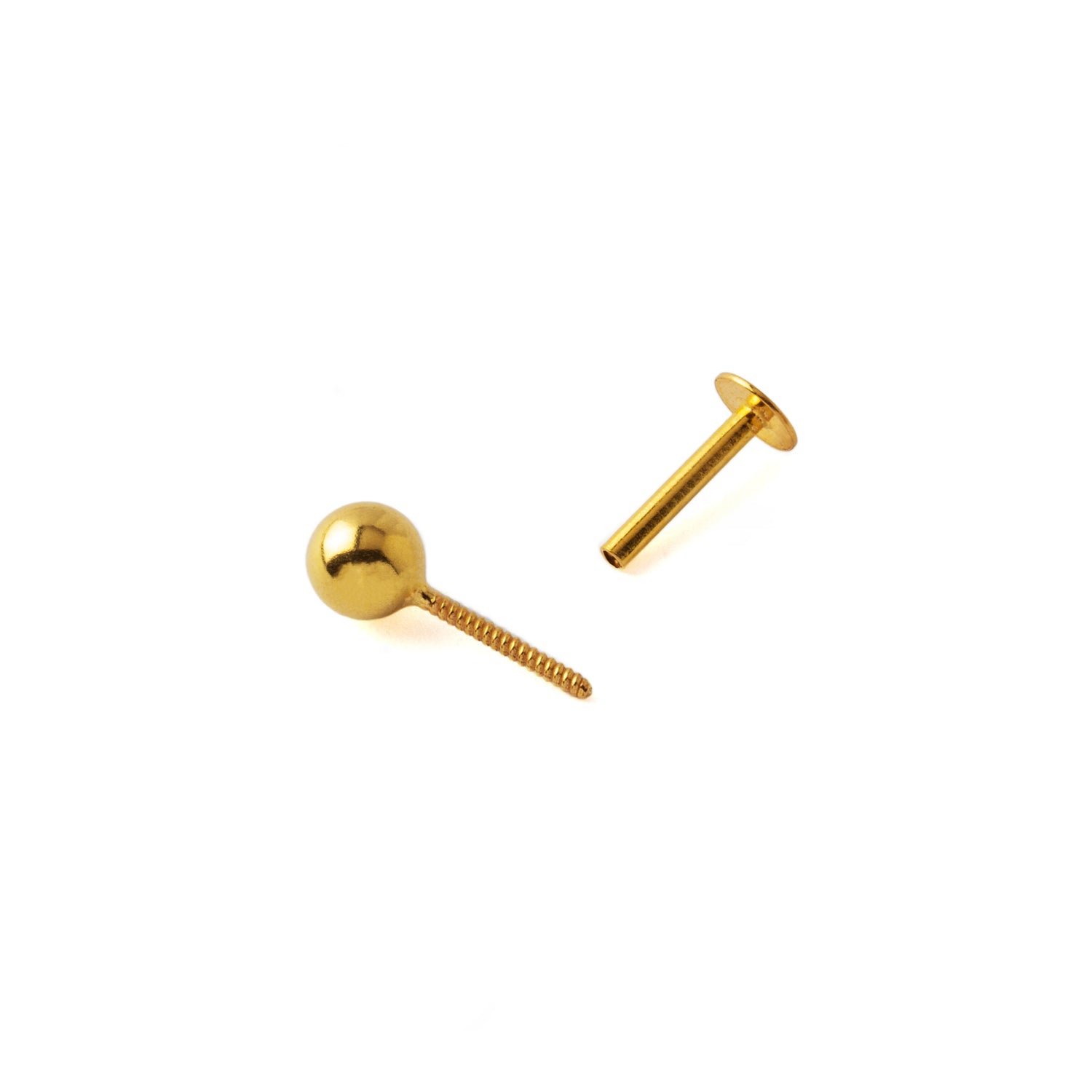 18K Gold Dot Flat Back Stud internally threaded closure view