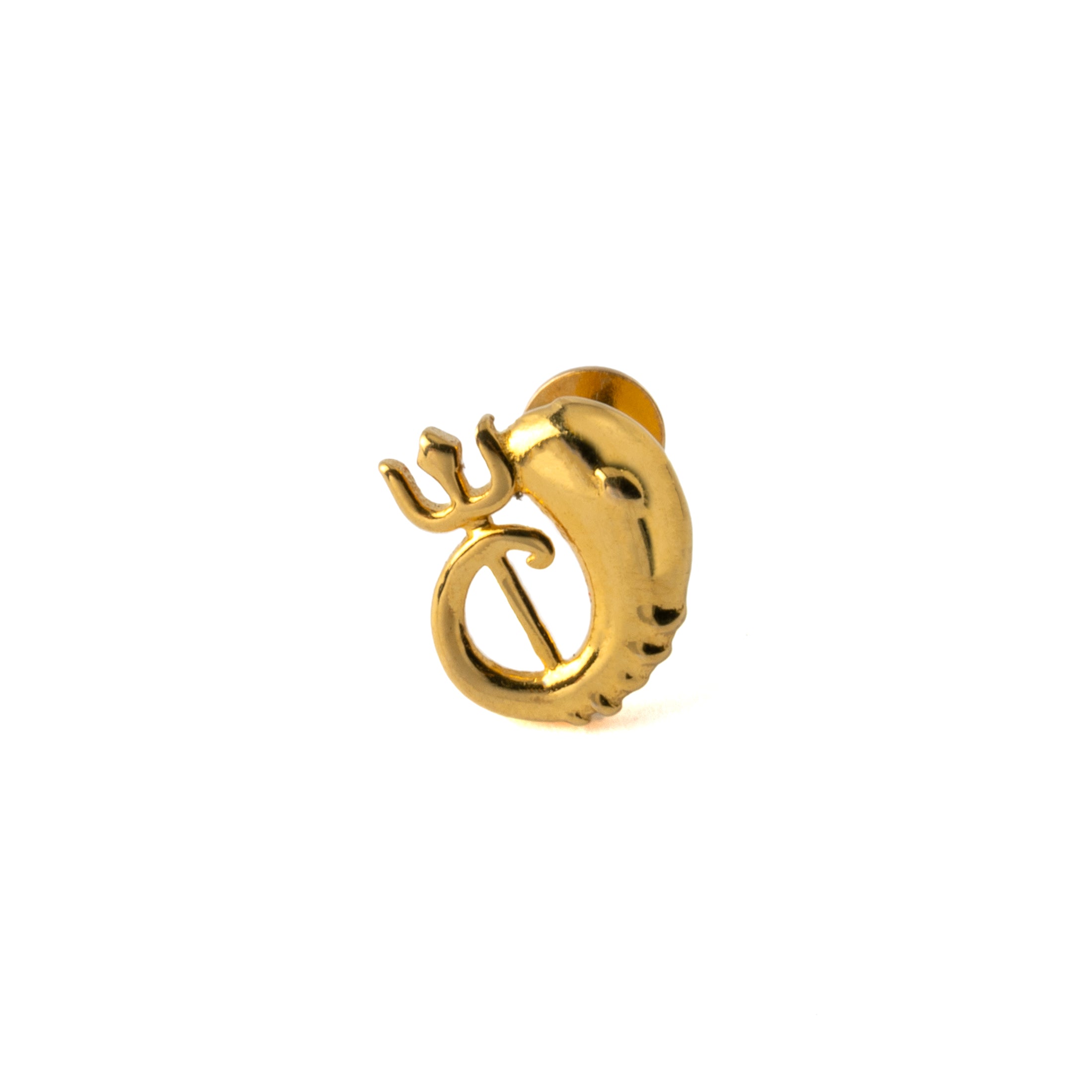 18K Gold Ganesh and Trishula Flat Back Stud frontal view