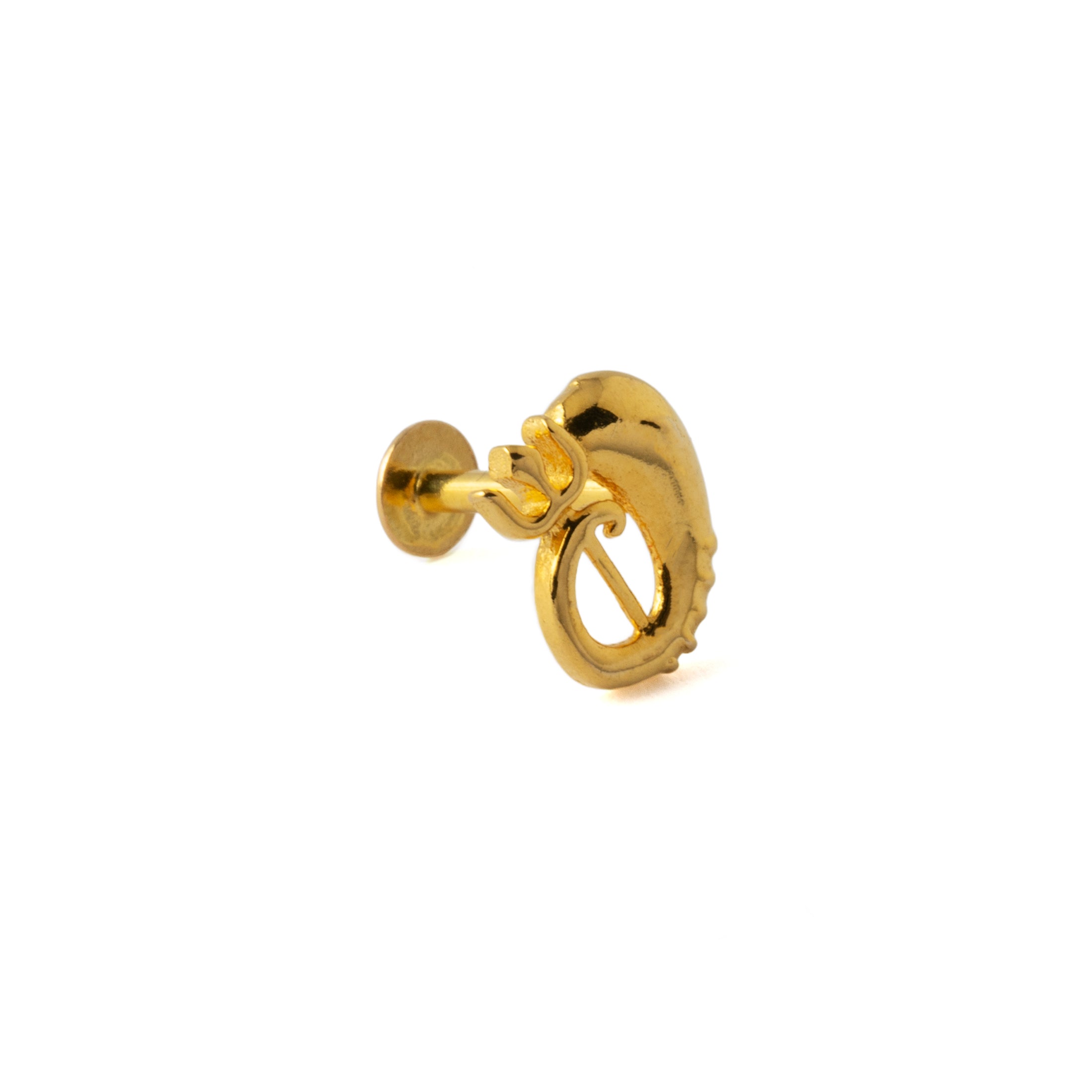 18K Gold Ganesh and Trishula Flat Back Stud right side view