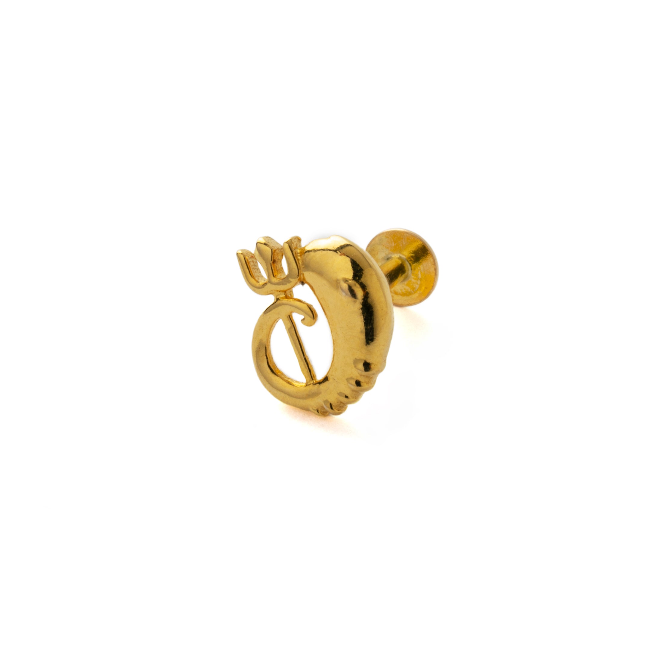 18K Gold Ganesh and Trishula Flat Back Stud left side view