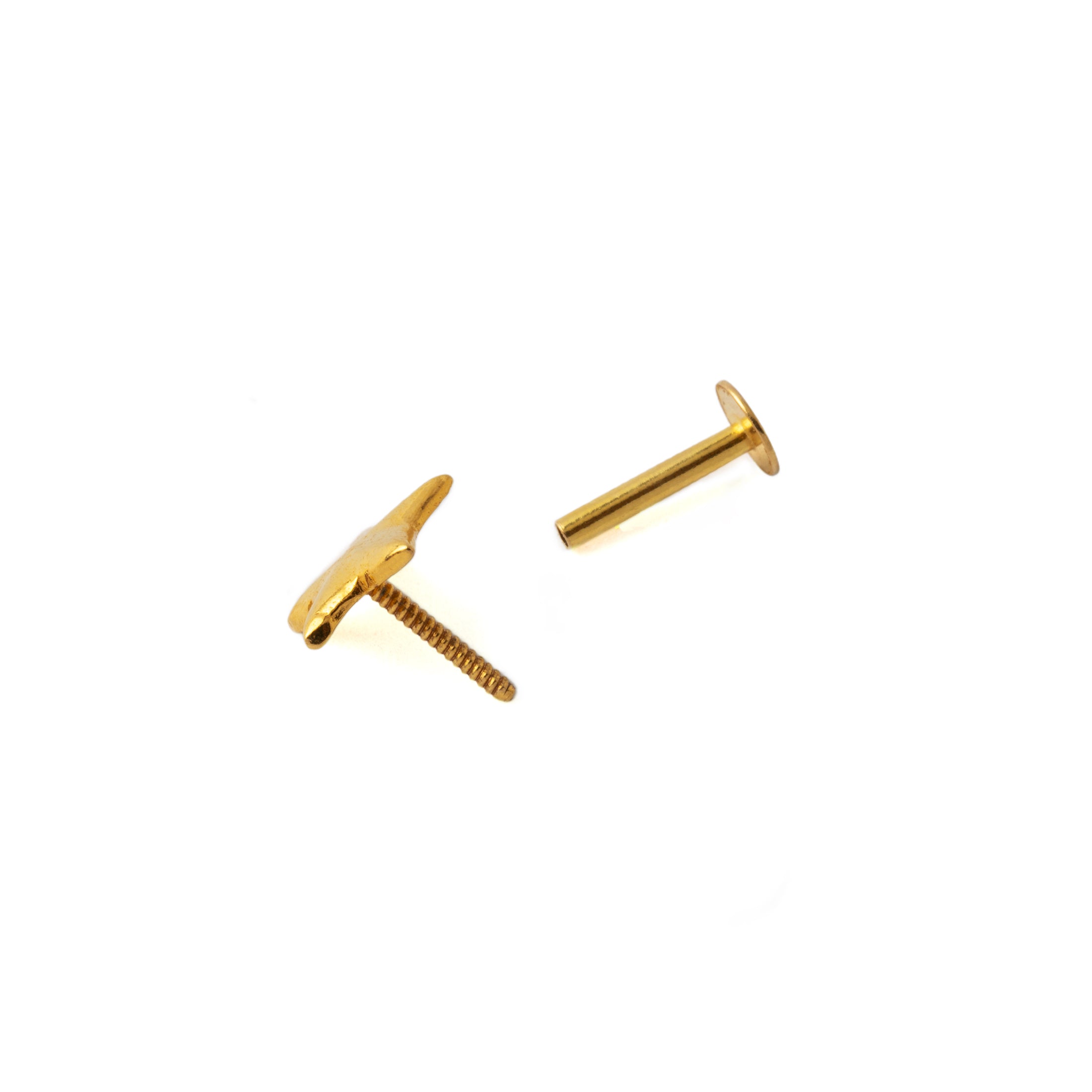 18k Gold Star Flat Back Stud internally threaded closure view