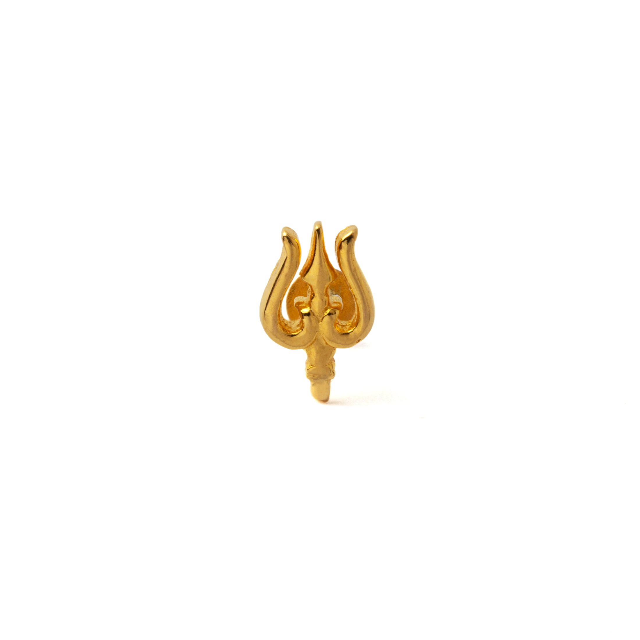 18K Gold Trishula Flat Back Stud frontal view