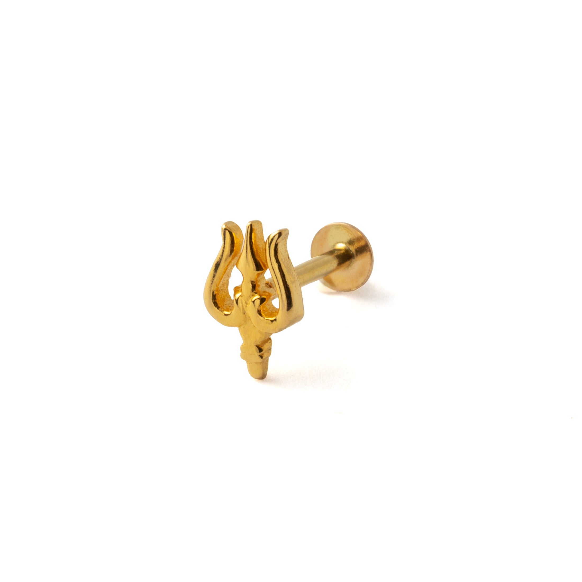 18K Gold Trishula Flat Back Stud right side view