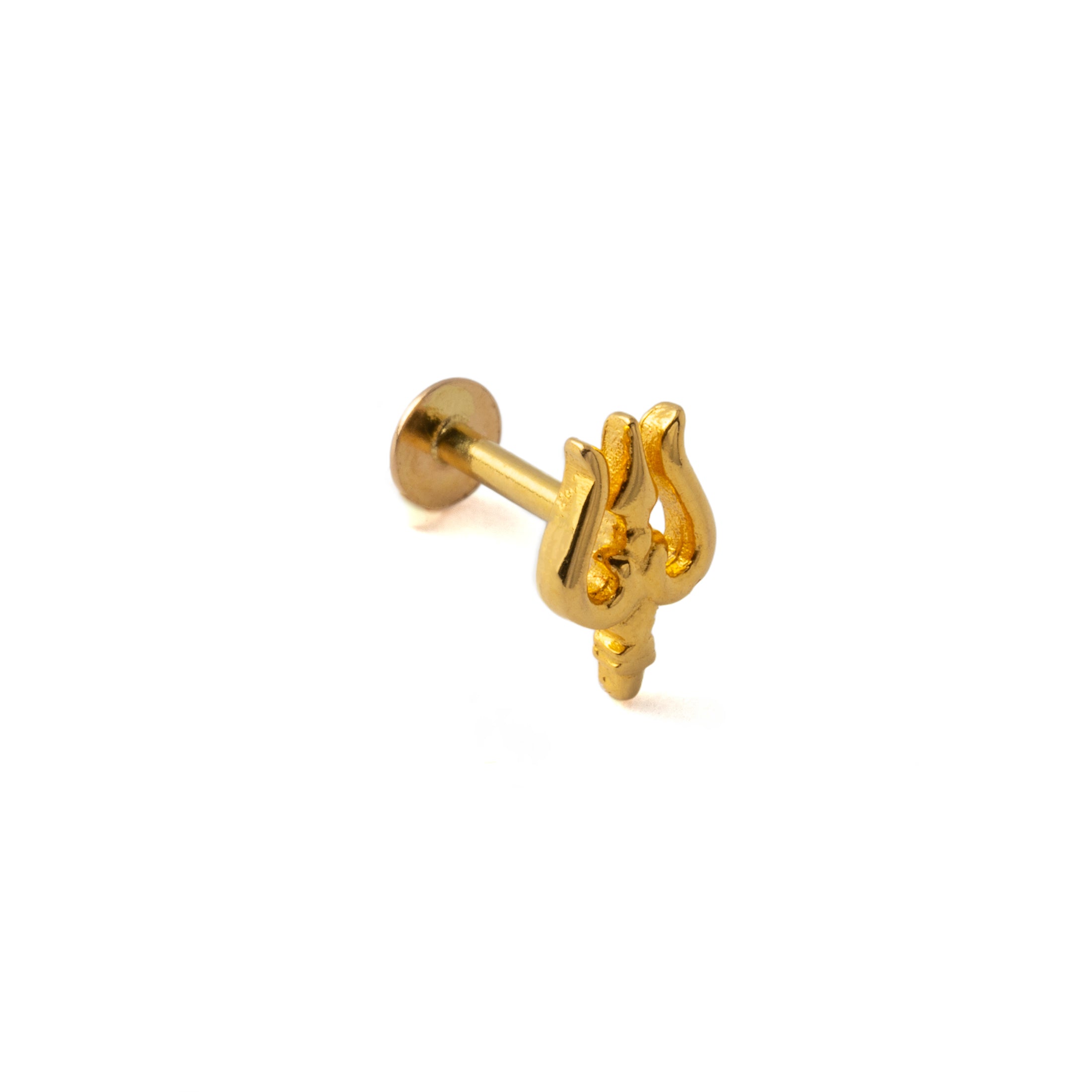 18K Gold Trishula Flat Back Stud left side view