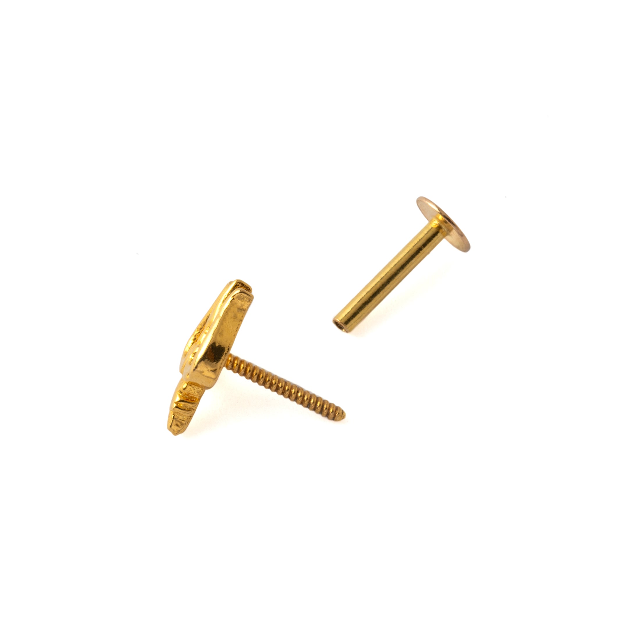 18K Gold Trishula Flat Back Stud internally threaded closure view