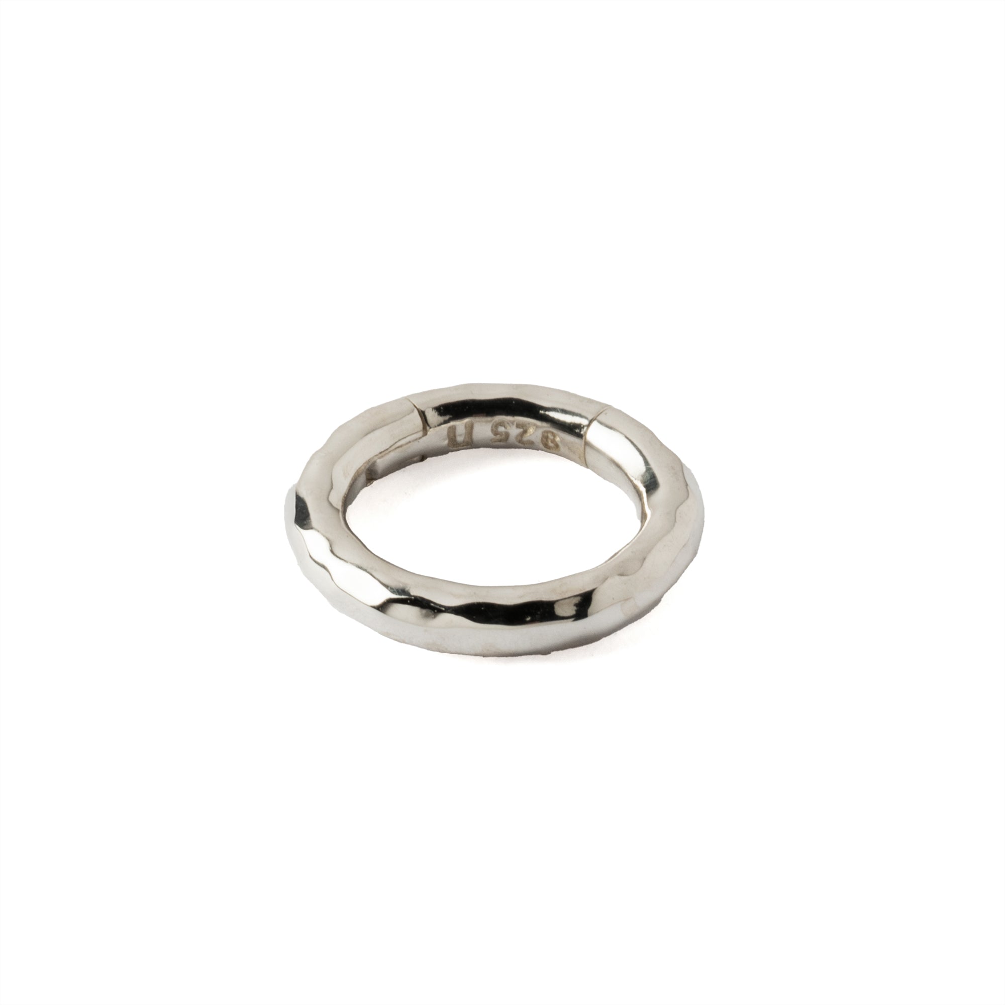 2mm Hammered Silver Clicker Ring- ear cuff side view