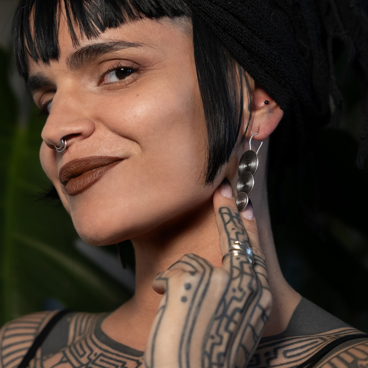 Tribal Silver Medalion Earrings