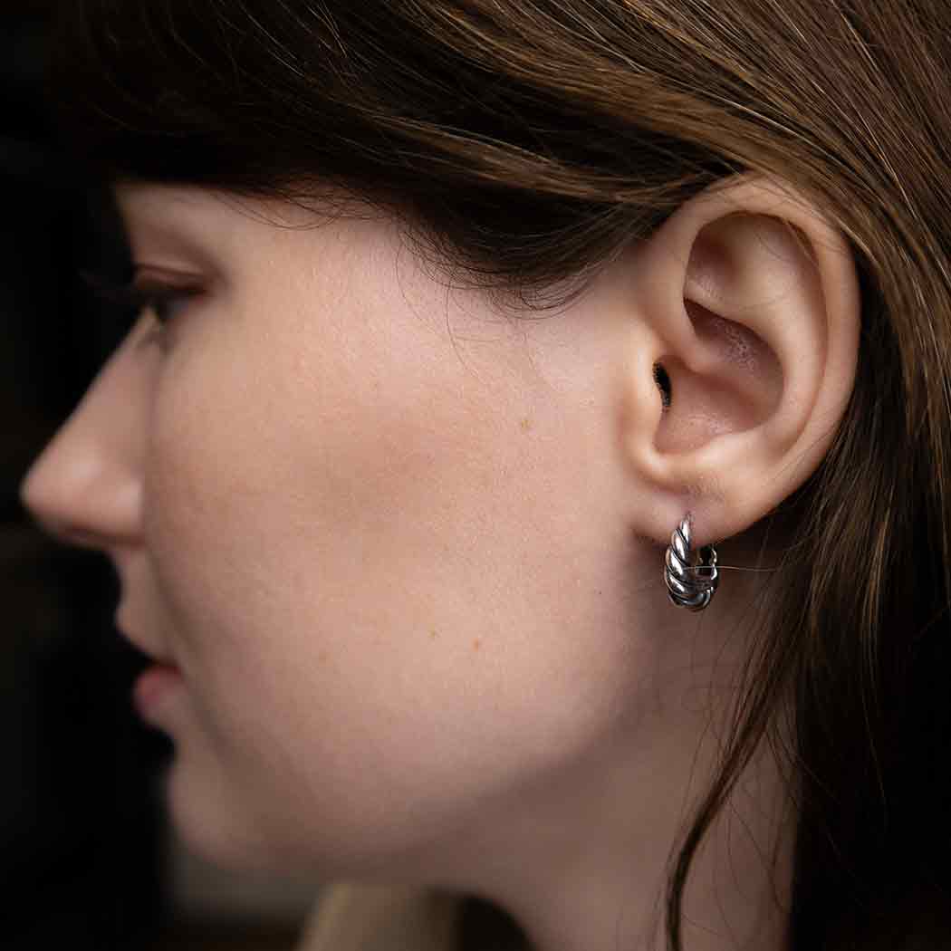Silver Twisted Teardrop Huggie Hoops