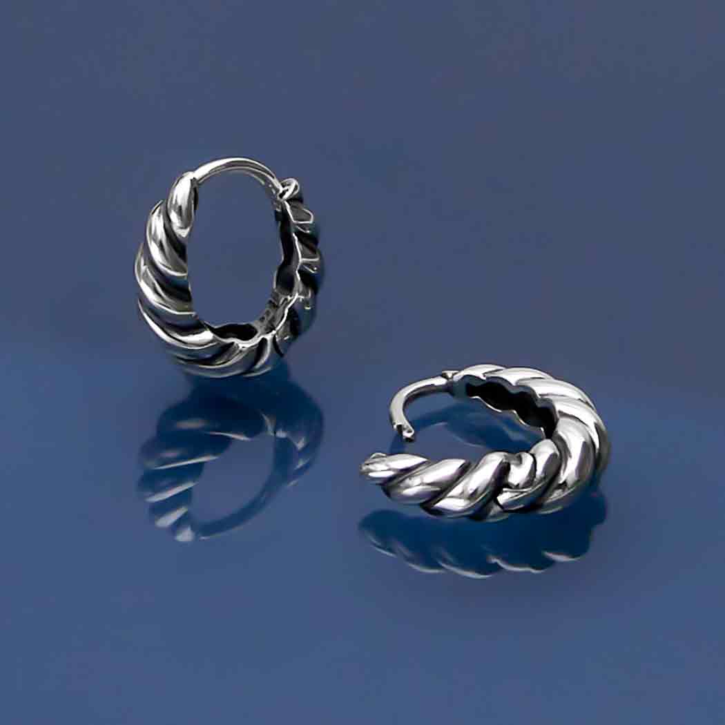 Silver Twisted Teardrop Huggie Hoops