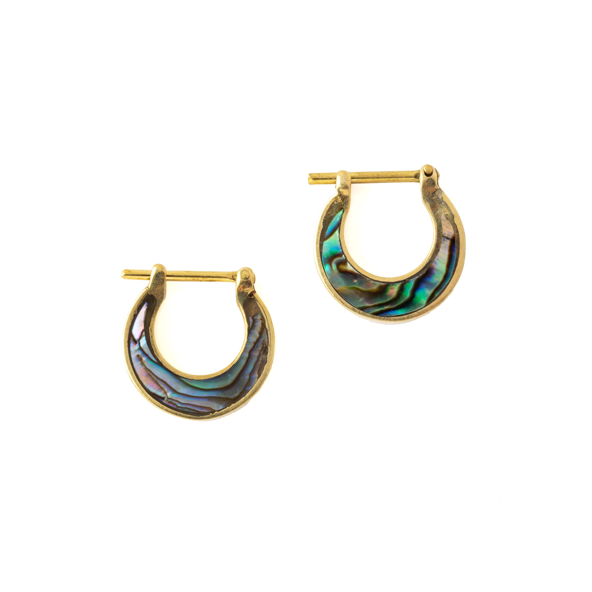 Golden Aanya Abalone small huggies Earrings frontal view