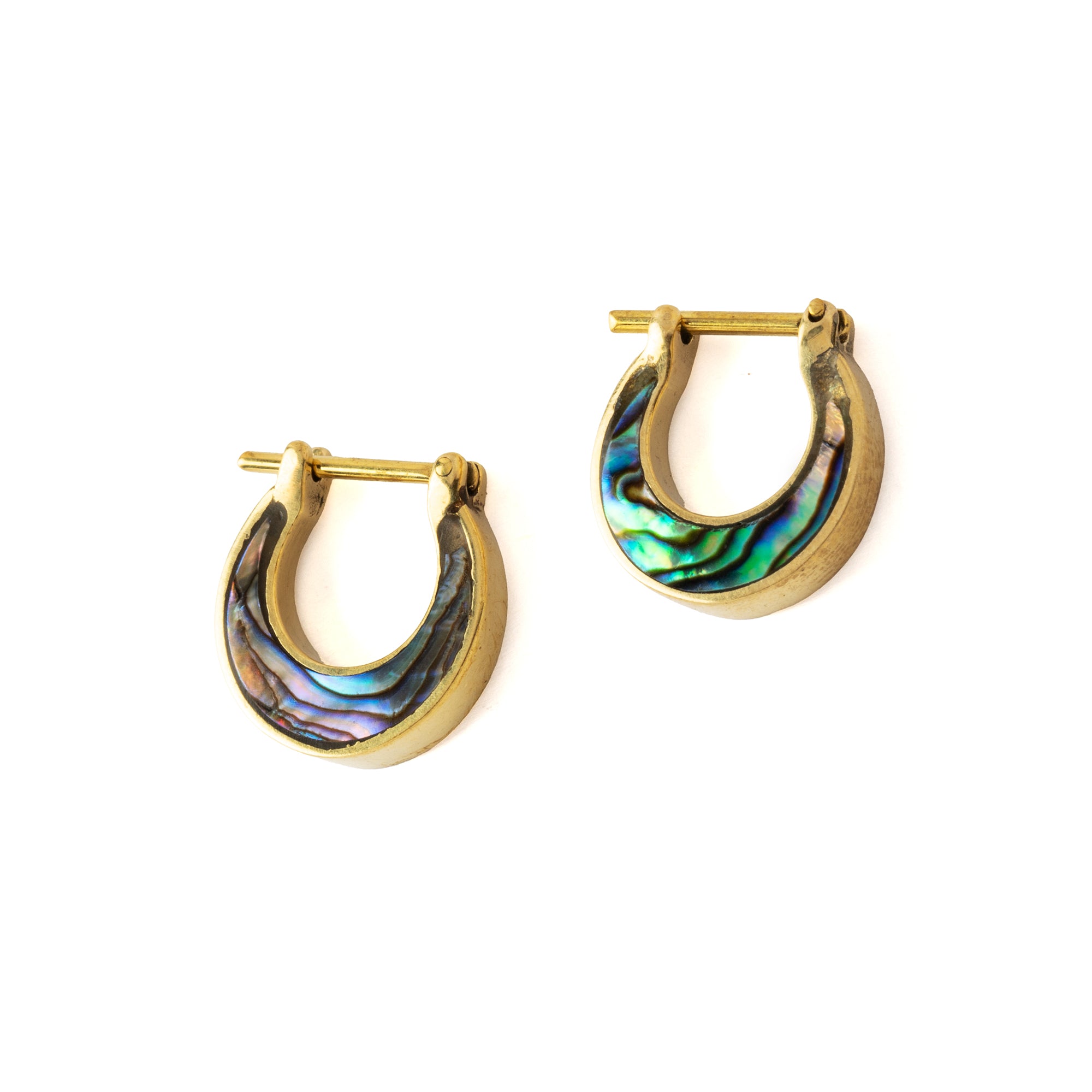 Golden Aanya Abalone small huggies Earrings right side view