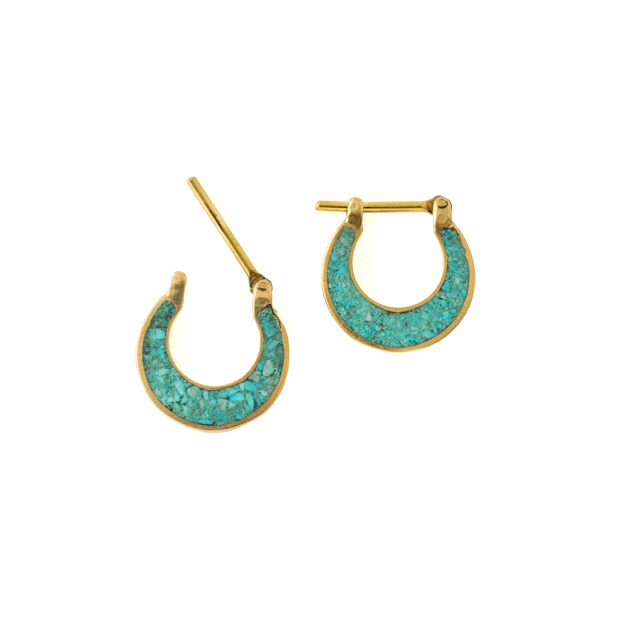 Golden Aanya Turquoise hoop huggies Earrings open mode view