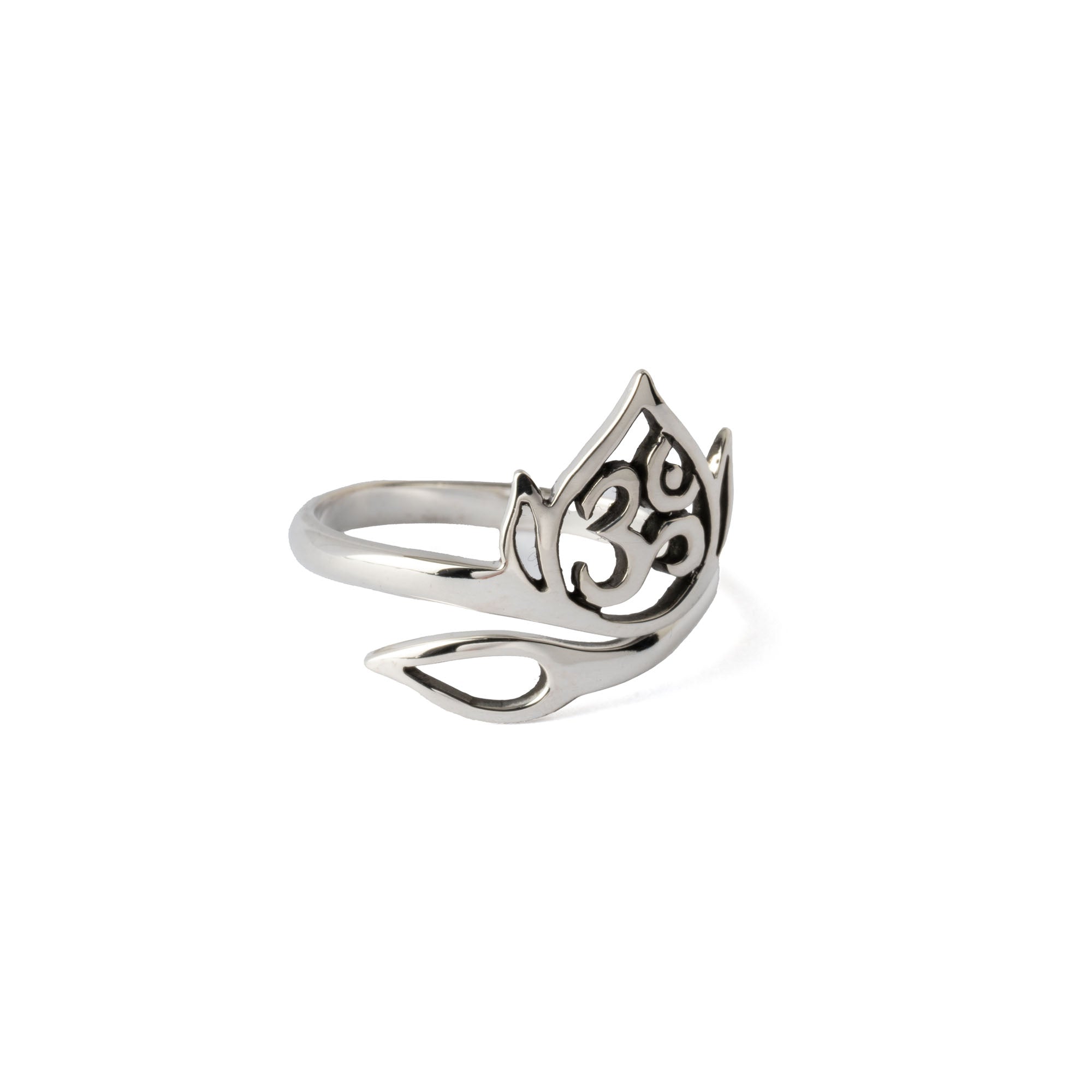 Adjustable Om Lotus Silver Ring