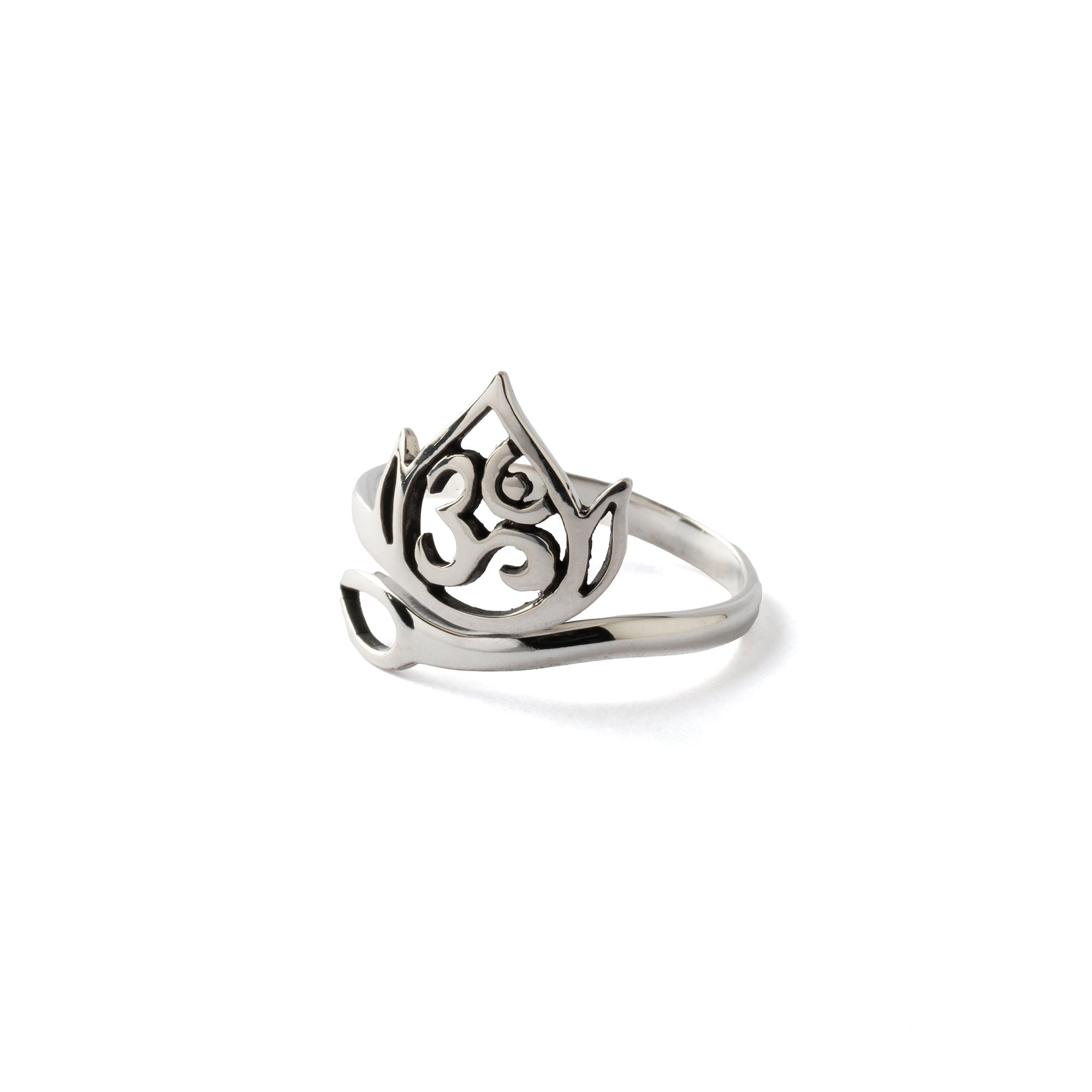 Adjustable Om Lotus Silver Ring