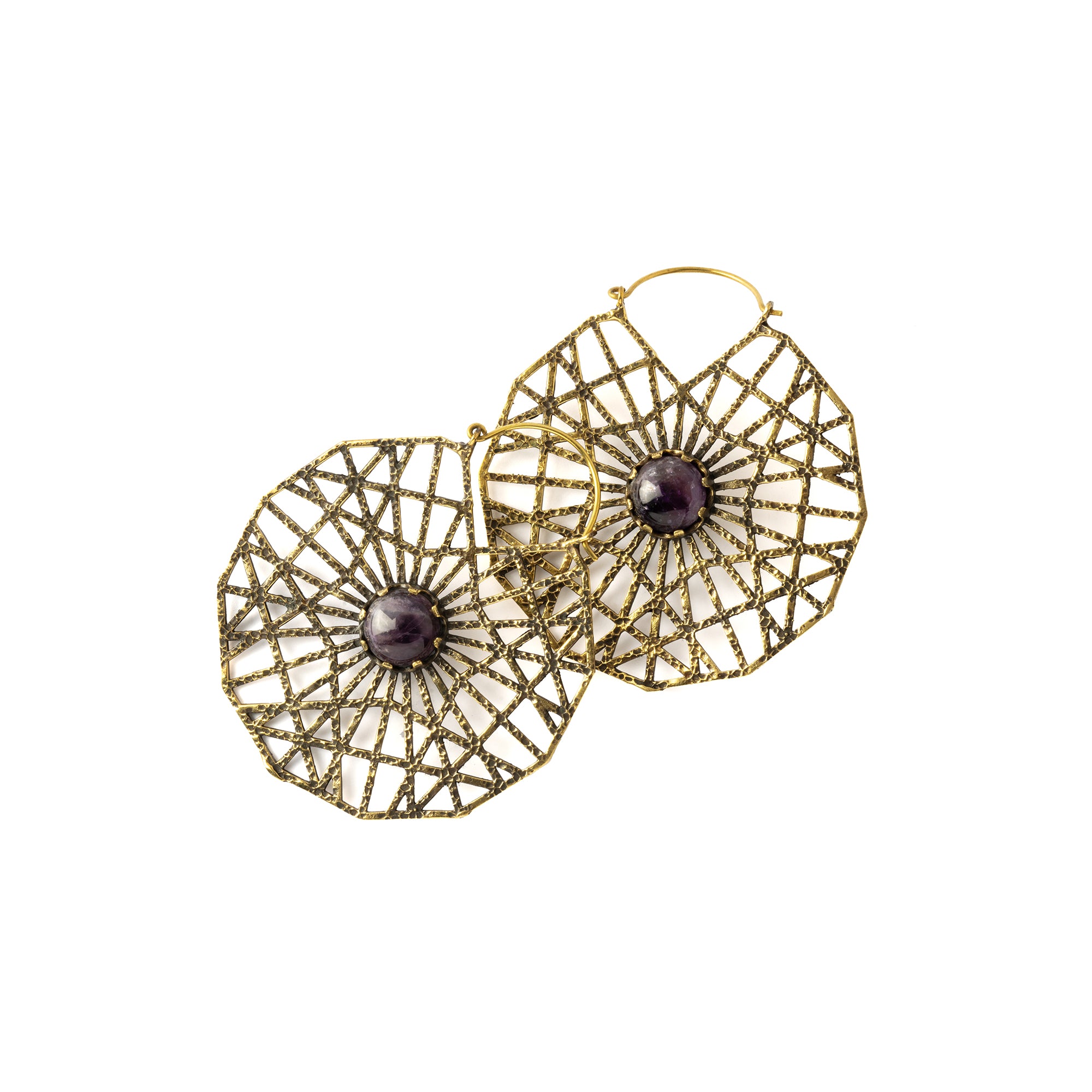 Amethyst Grande Hoop Earrings on top of each other frontal view
