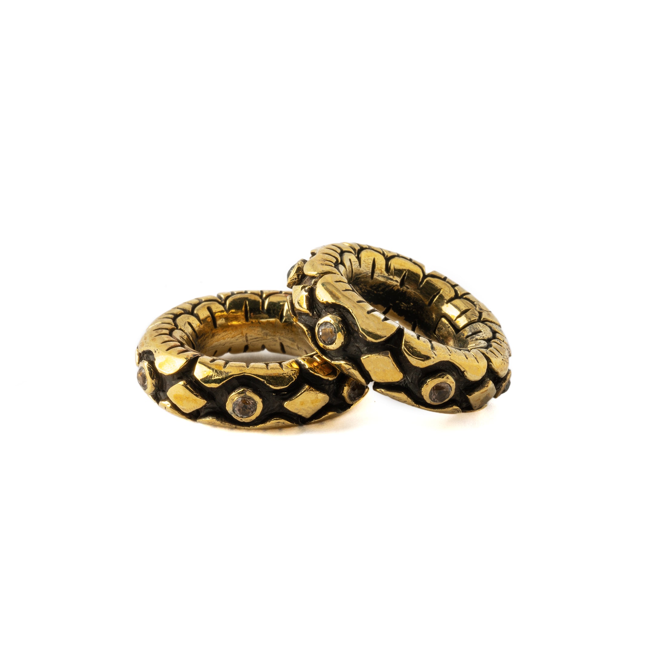 Pair of Ashara Clicker Ring with Smokey Quartz on top of each other
