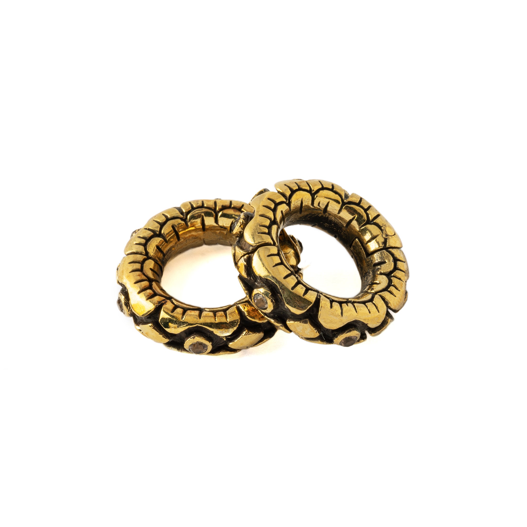 Pair of Ashara Clicker Ring with Smokey Quartz on top of each other
