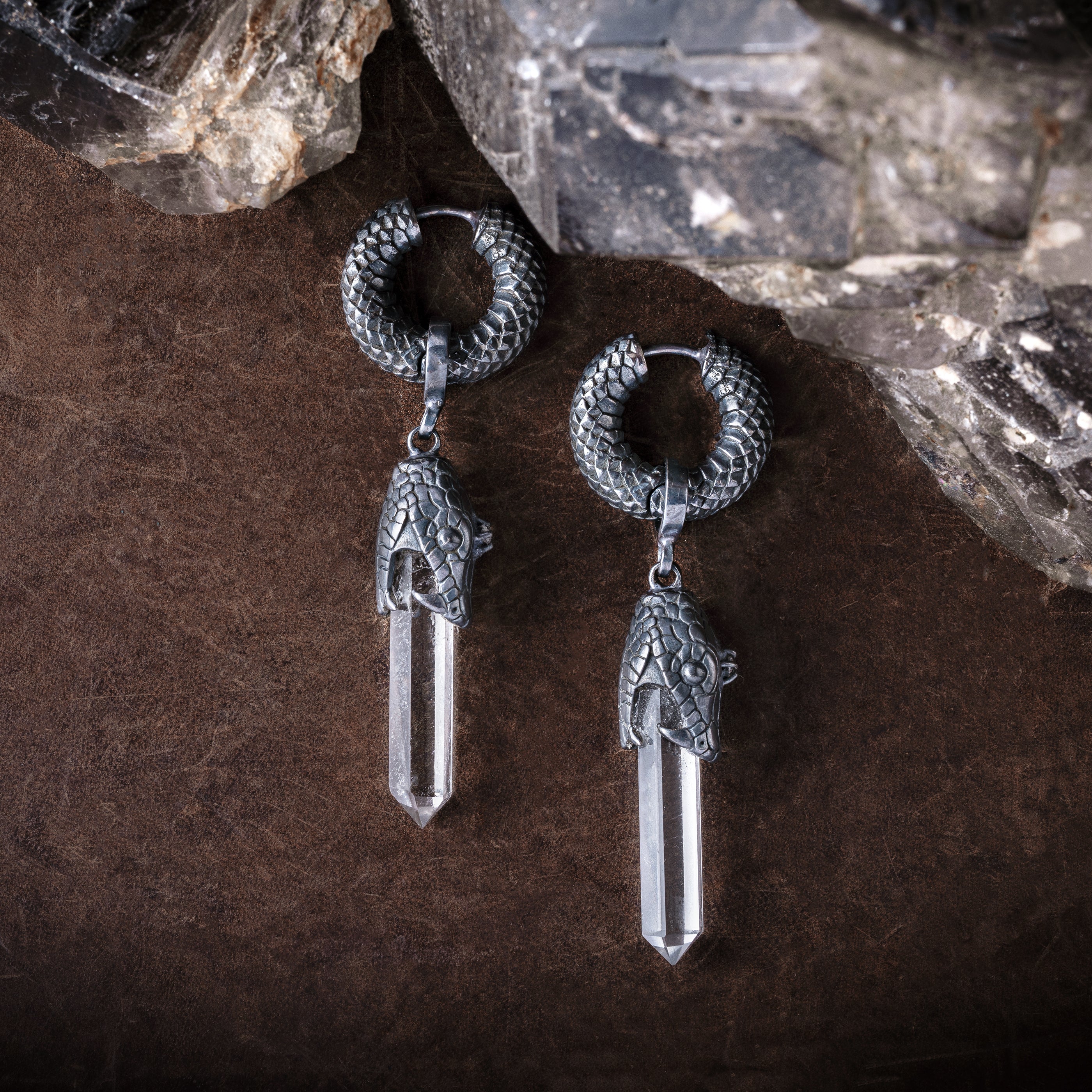BS Rebirth Snake Earrings with Quartz