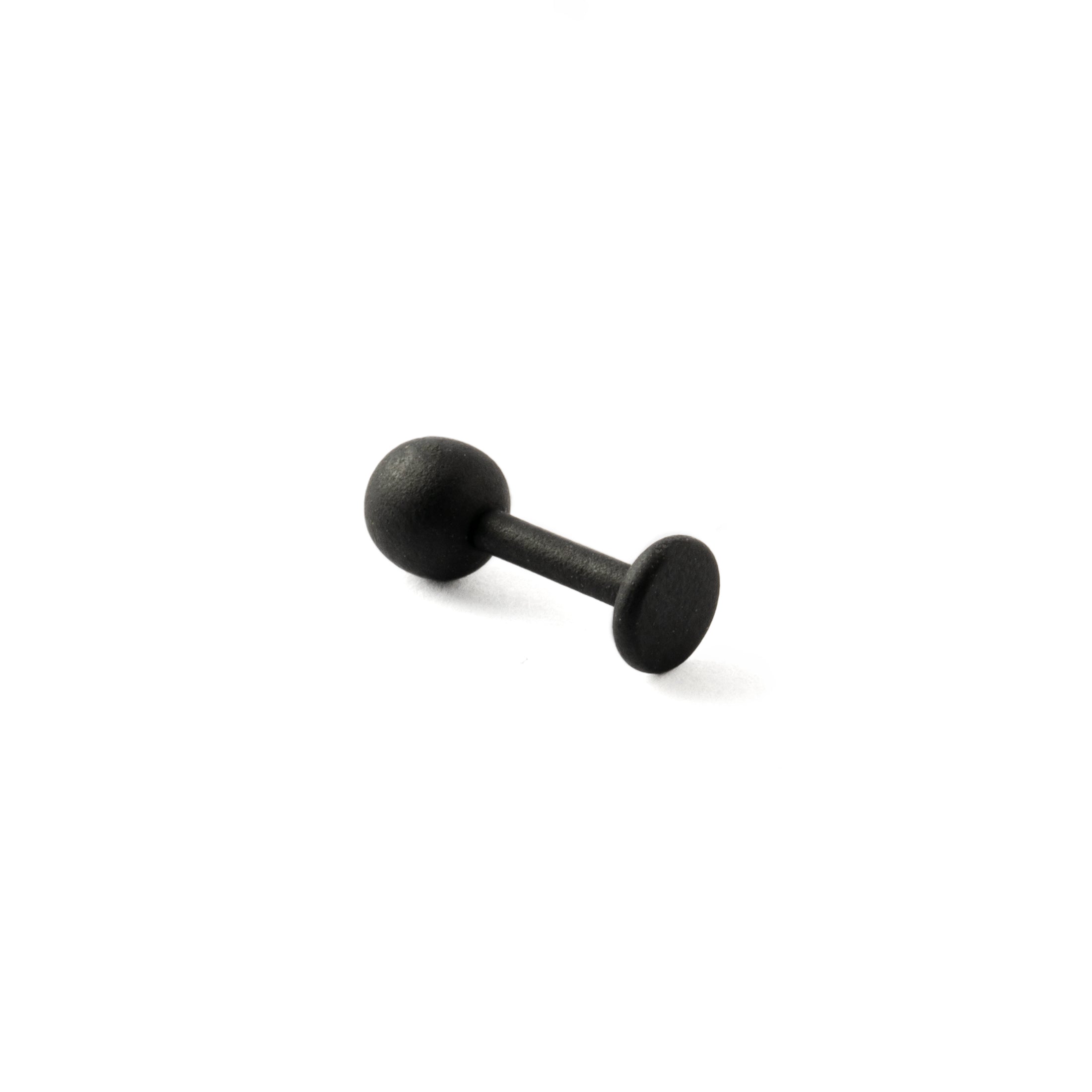 Black surgical steel Dot labret stud piercing back side view