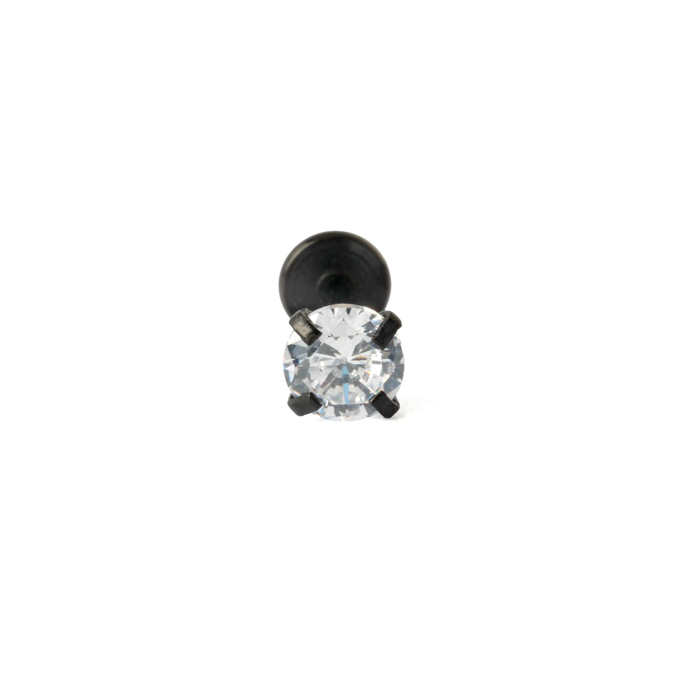 Black surgical steel labret piercing stud with CZ frontal view