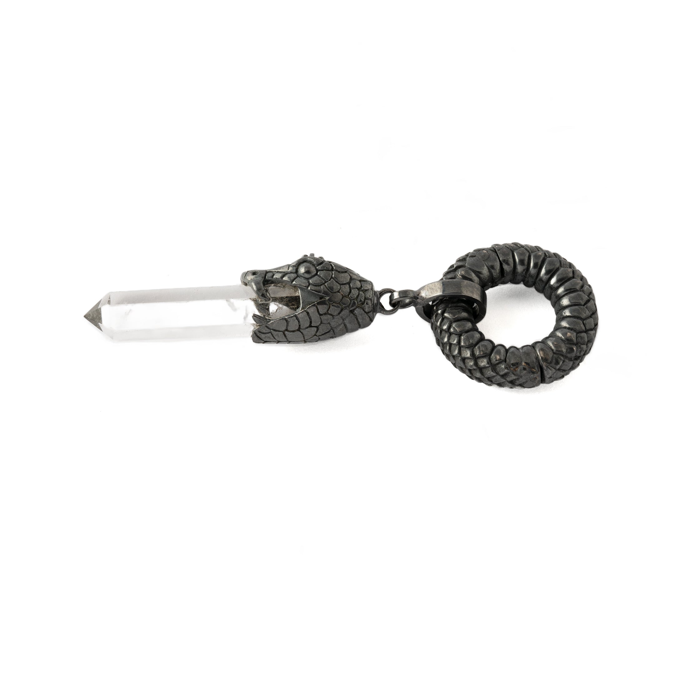 Black silver Rebirth Snake Hanger with Quartz side view