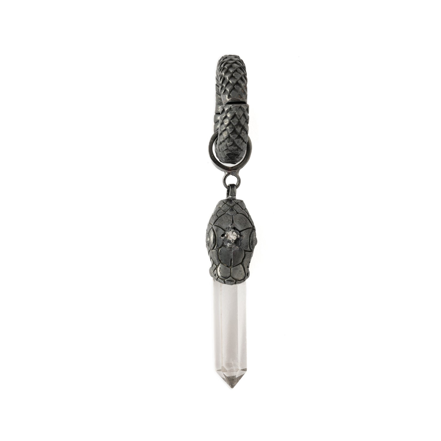 Black silver Rebirth Snake Hanger with Quartz frontal view