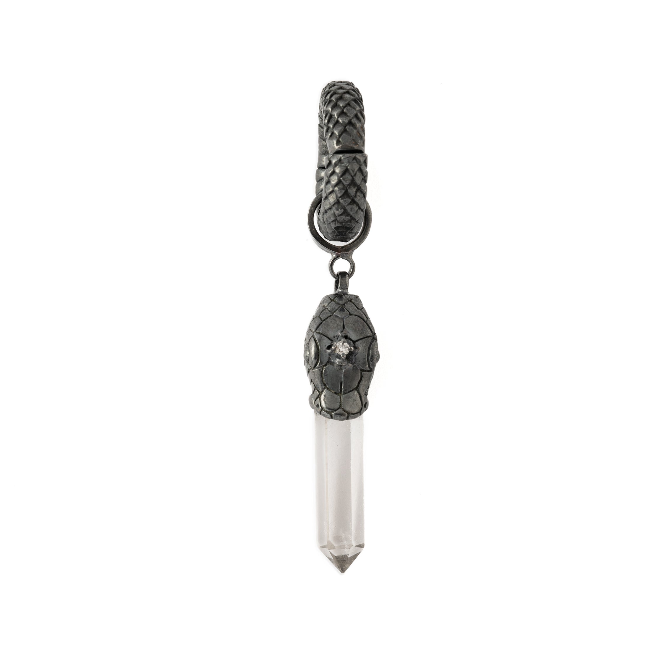Black silver Rebirth Snake Hanger with Quartz frontal view