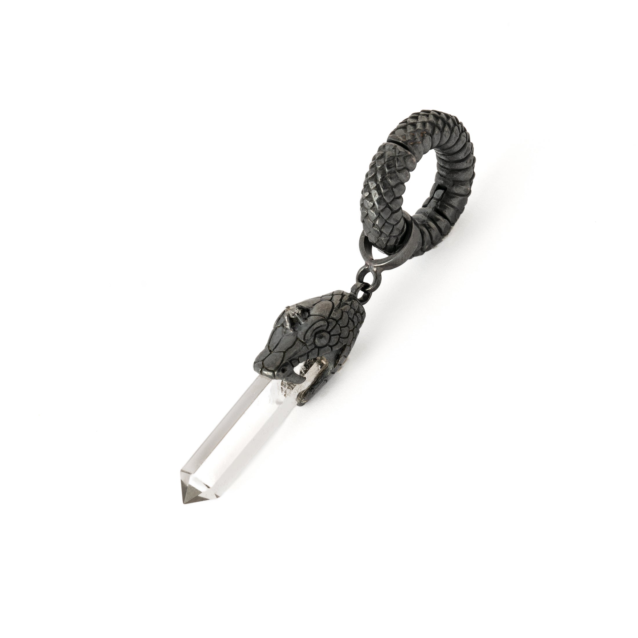 Black silver Rebirth Snake Hanger with Quartz left side view
