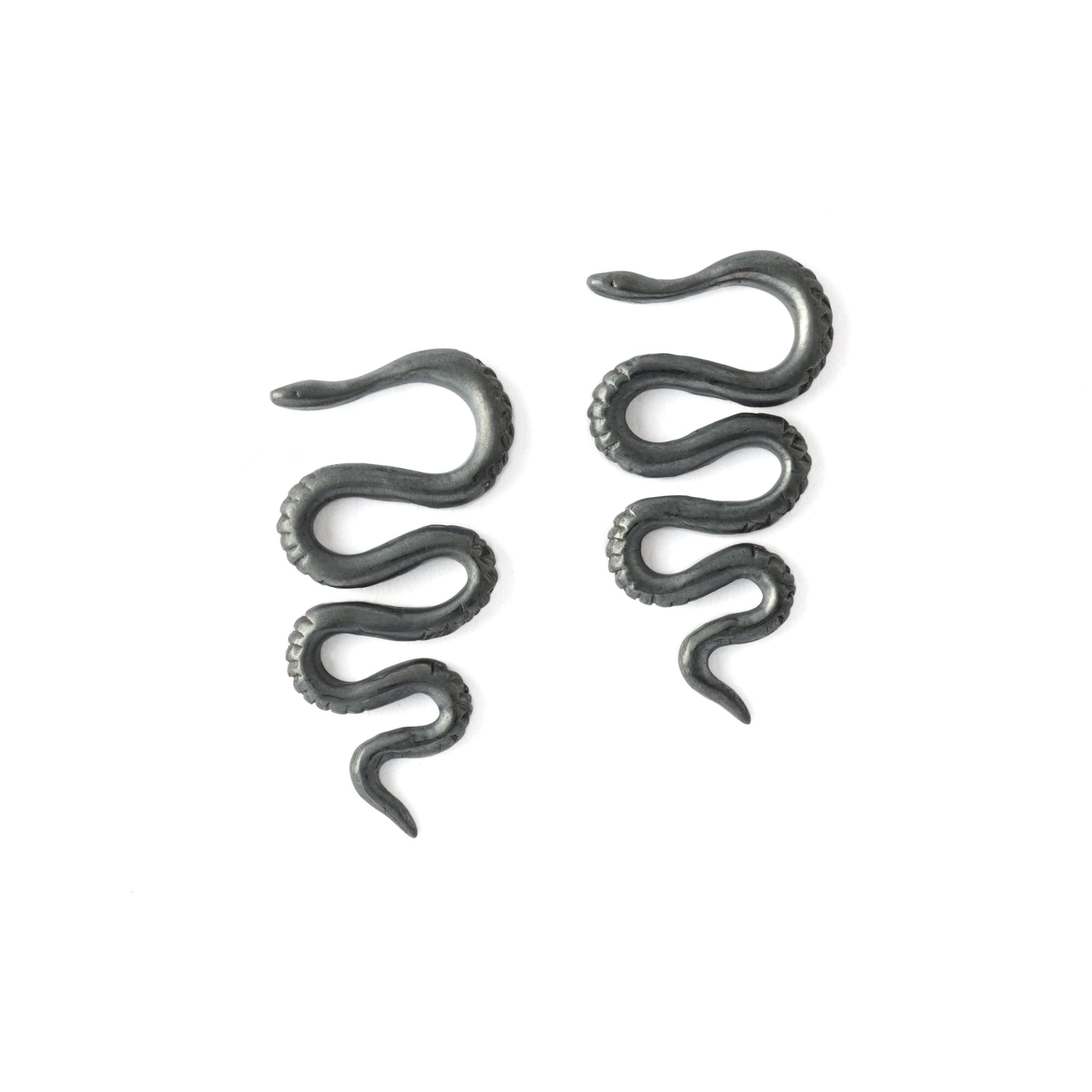 Snake Black Silver Ear Hangers frontal view