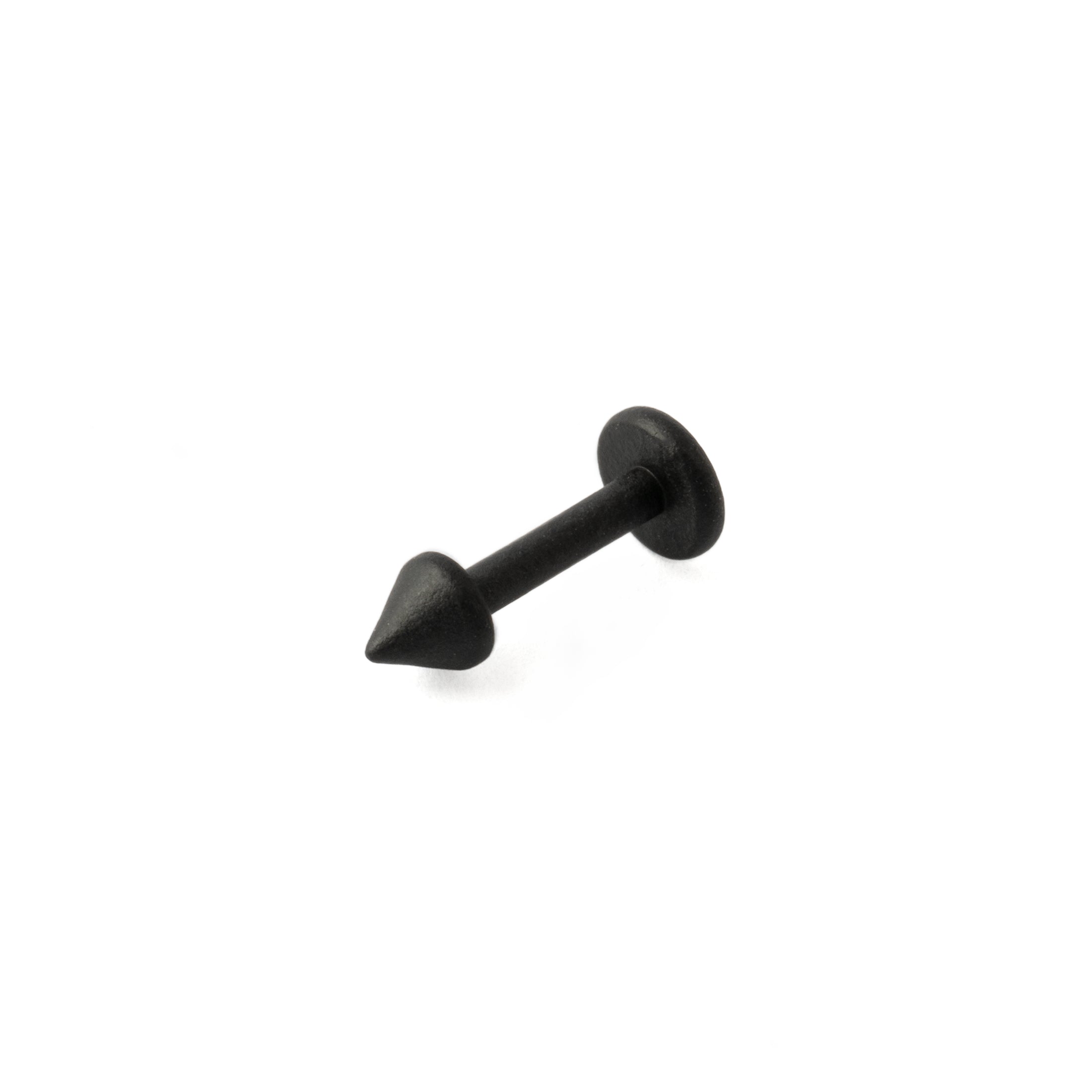 Black surgical steel spike labret stud piercing right side view