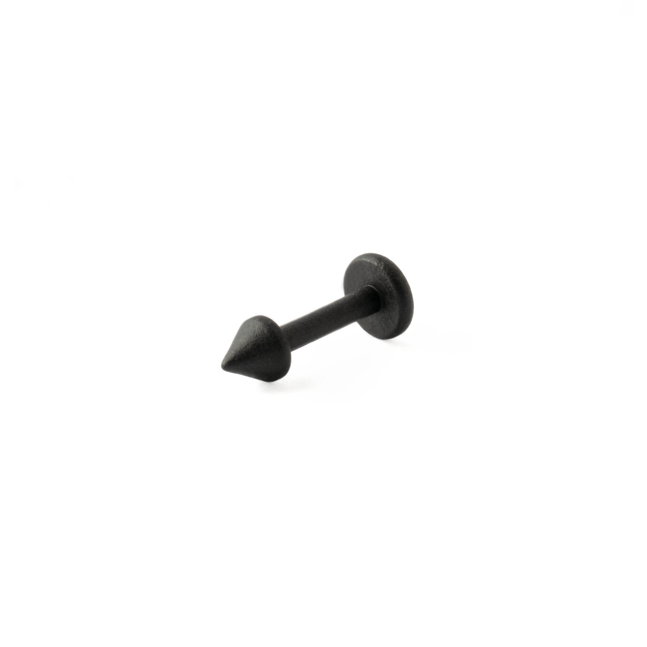 Black surgical steel spike labret stud piercing right side view