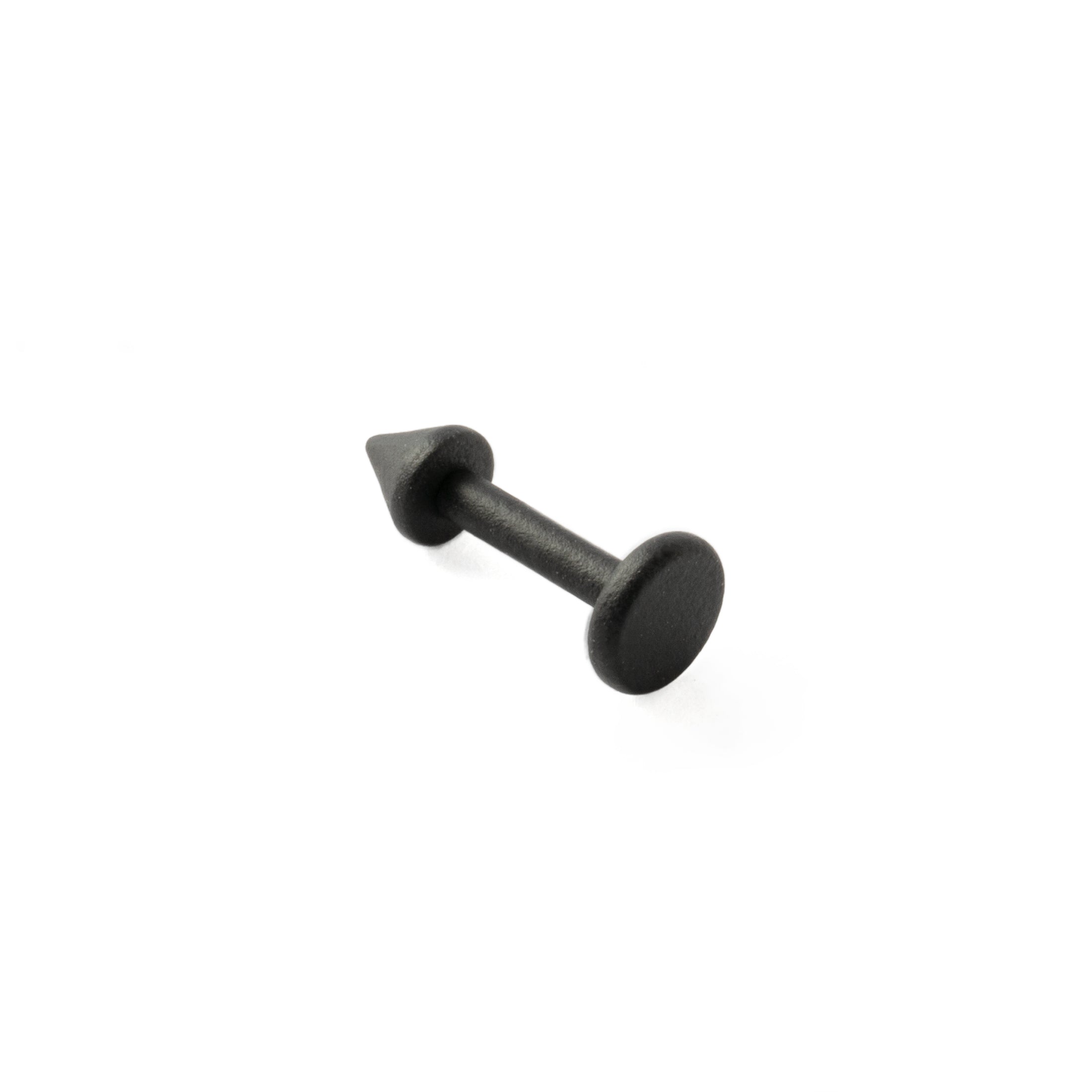 Black surgical steel spike labret stud piercing back side view