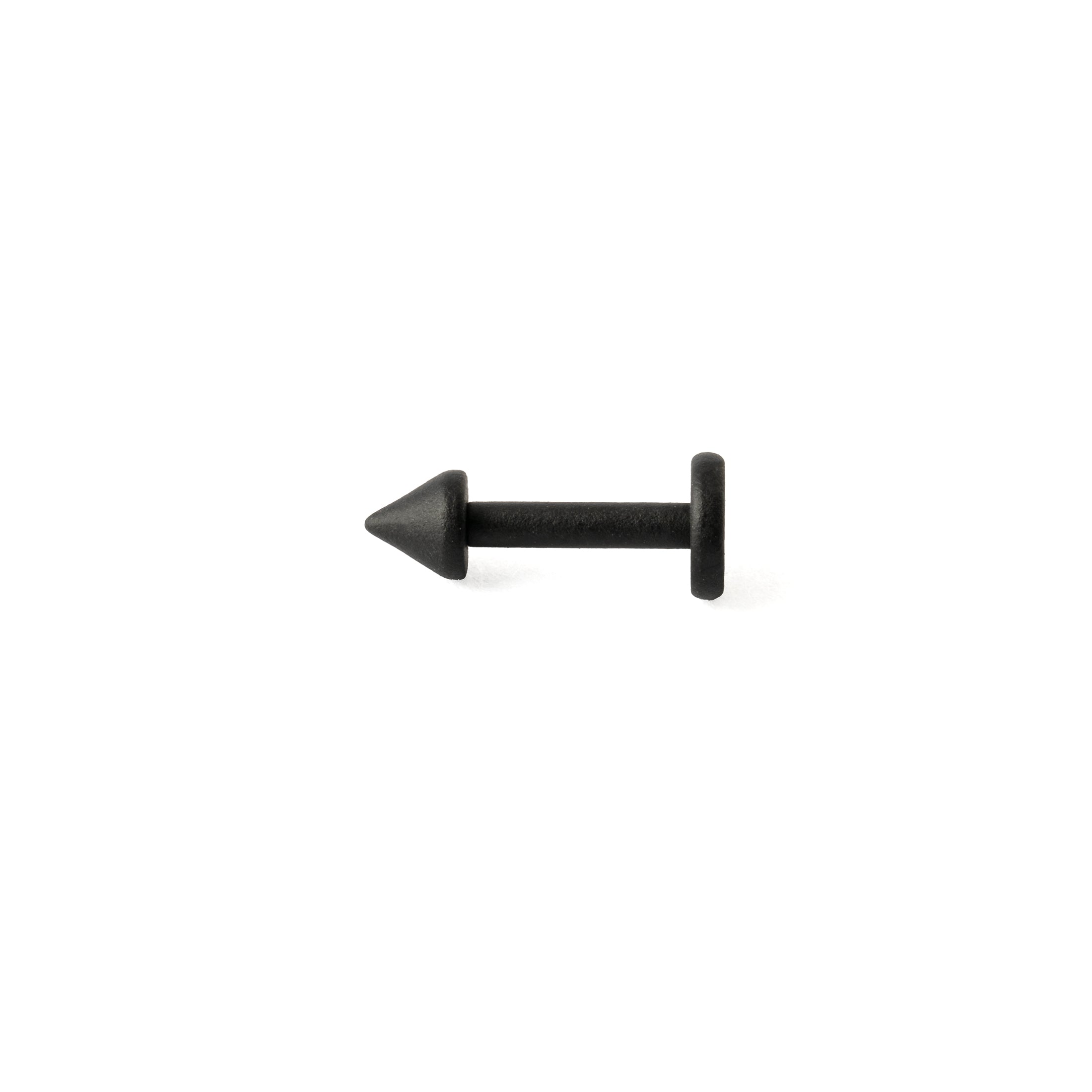 Black surgical steel spike labret stud piercing side view