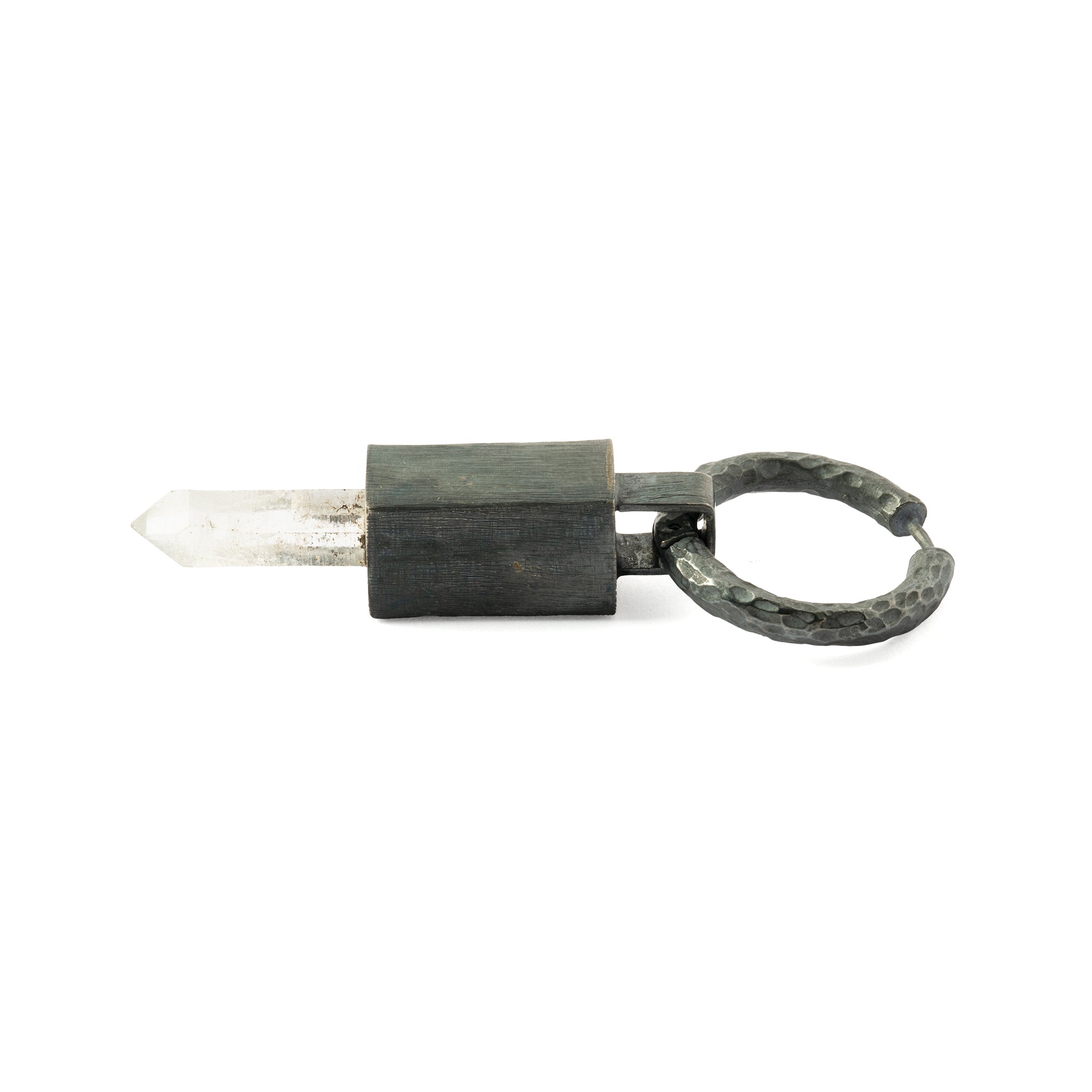 Black Silver Block Crystal Quartz drop Earrings side view