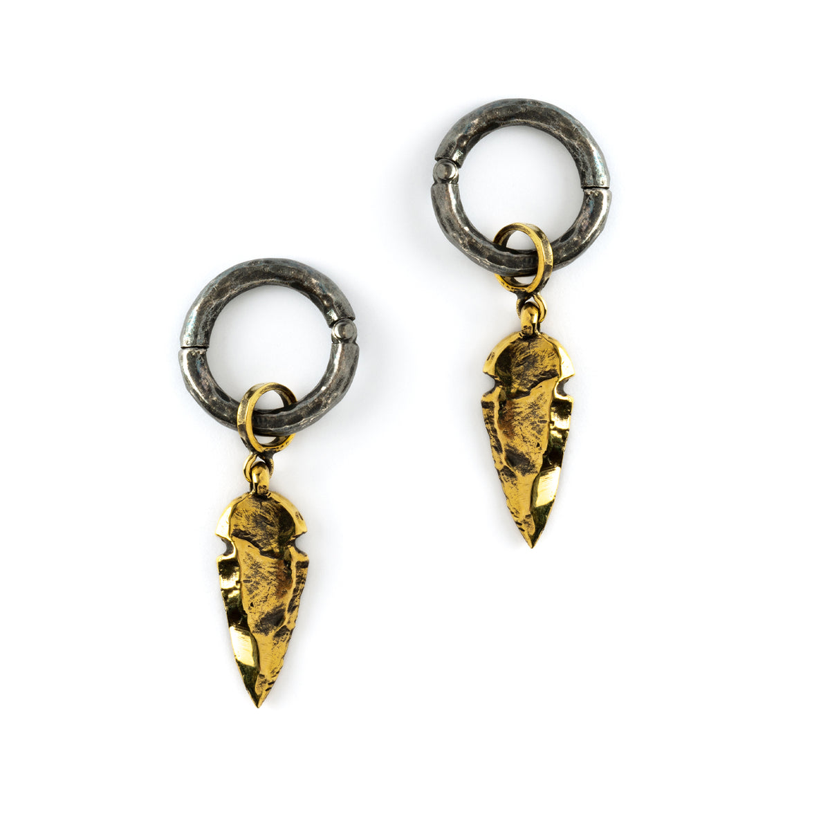Black Silver Hoops with Golden Arrowhead Hangers