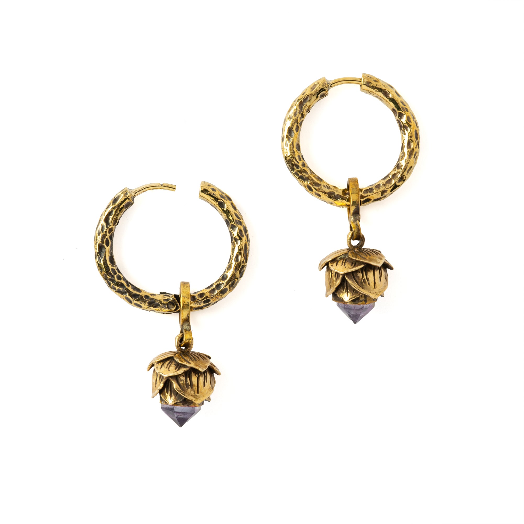 Crystal Bud Clicker Earrings with amethyst- 26mm hoop