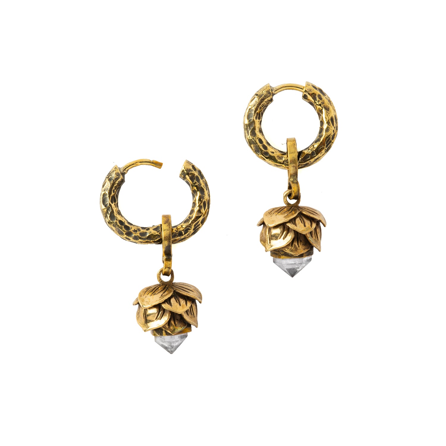 Crystal Bud Clicker Earrings with crystal quartz- 18mm hoop