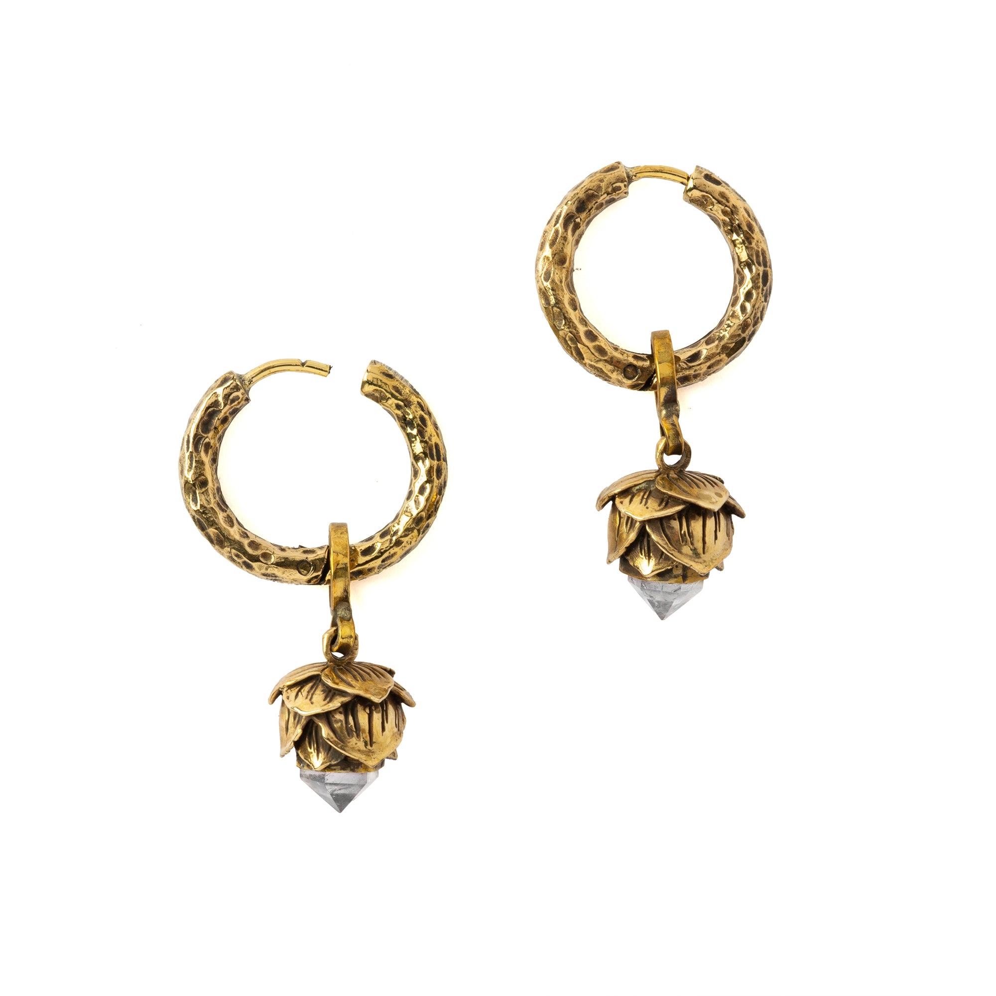 Crystal Bud Clicker Earrings with crystal quartz- 22mm hoop