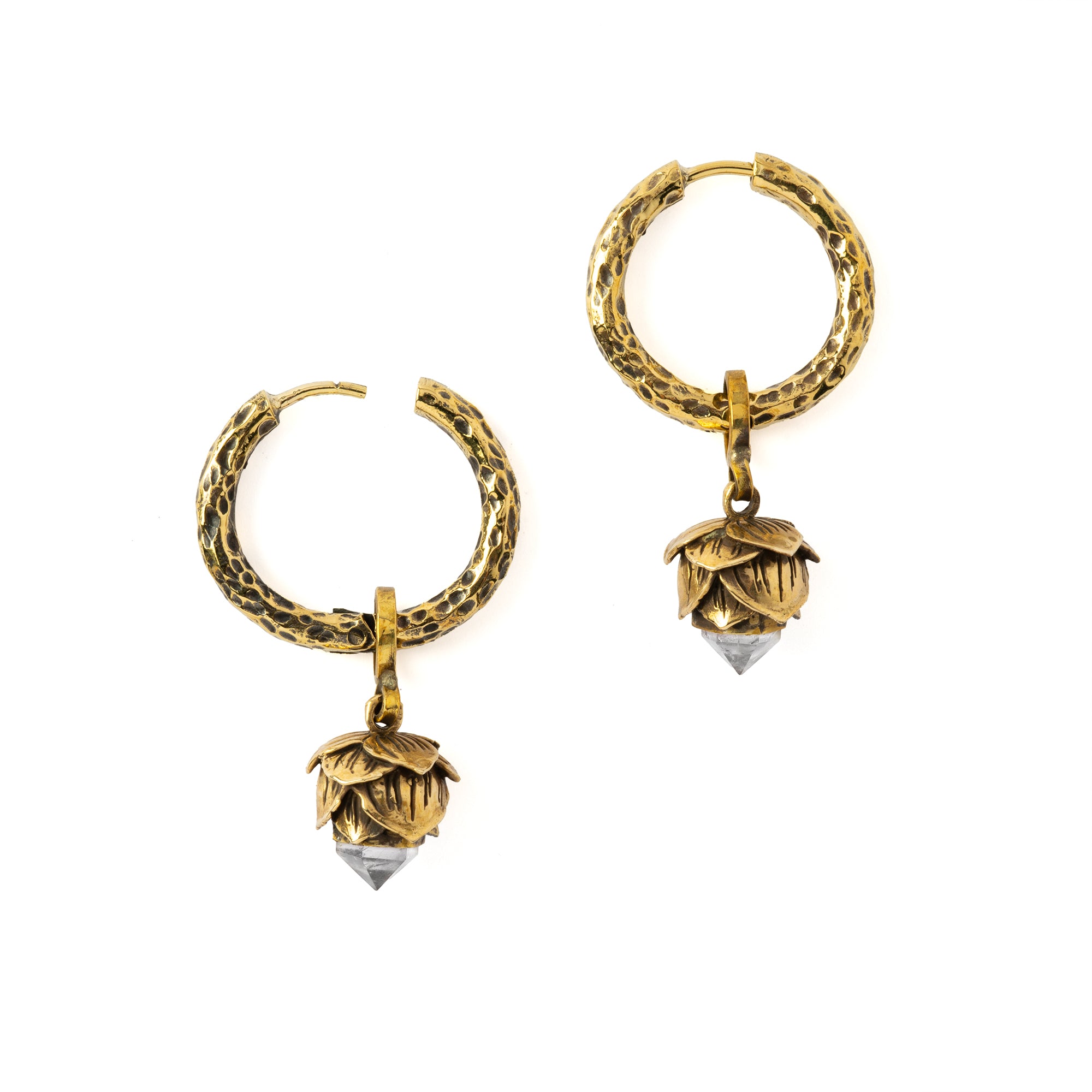 Crystal Bud Clicker Earrings with crystal quartz- 26mm hoop