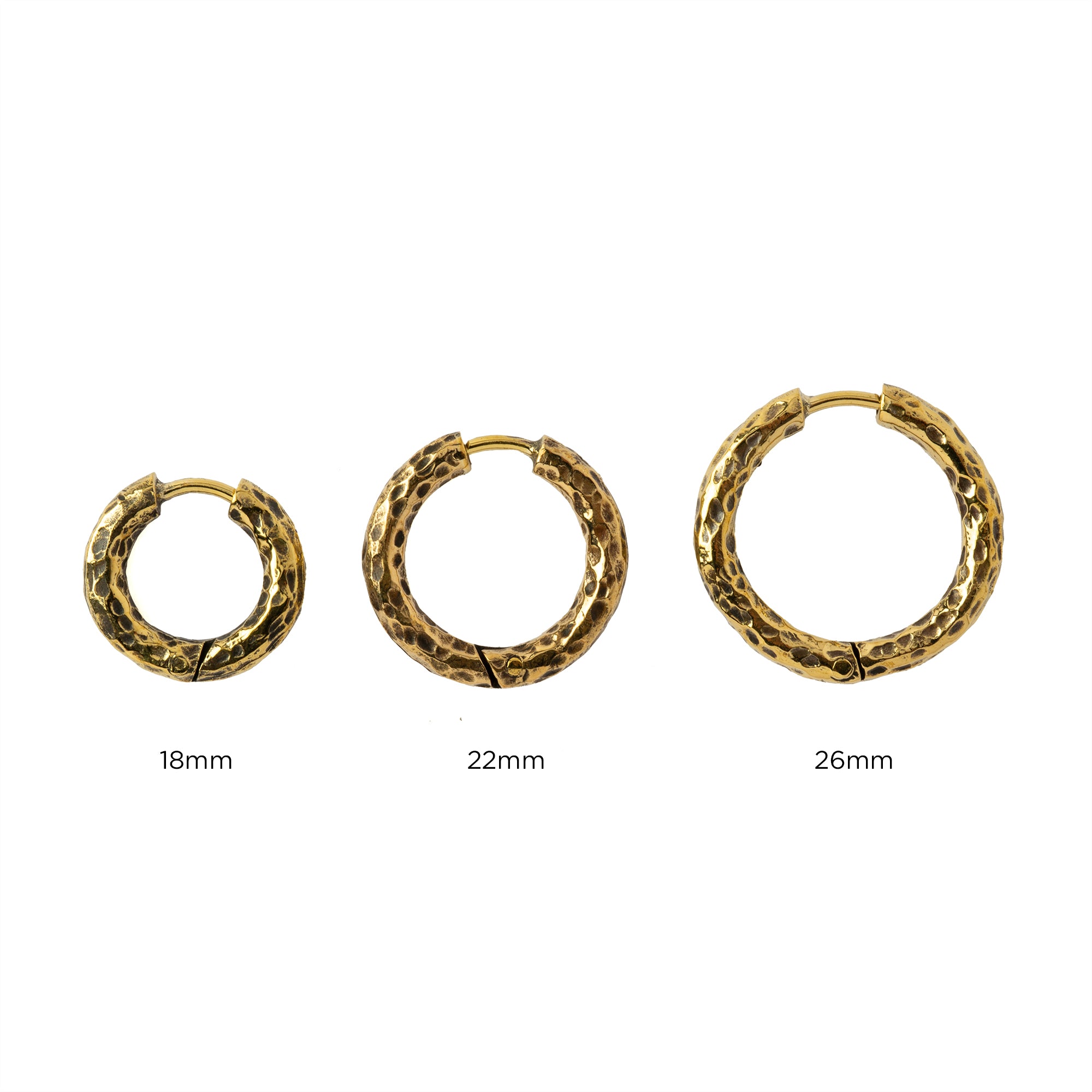 18mm, 22mm and 26mm Hammered Brass Clicker Hoops earrings