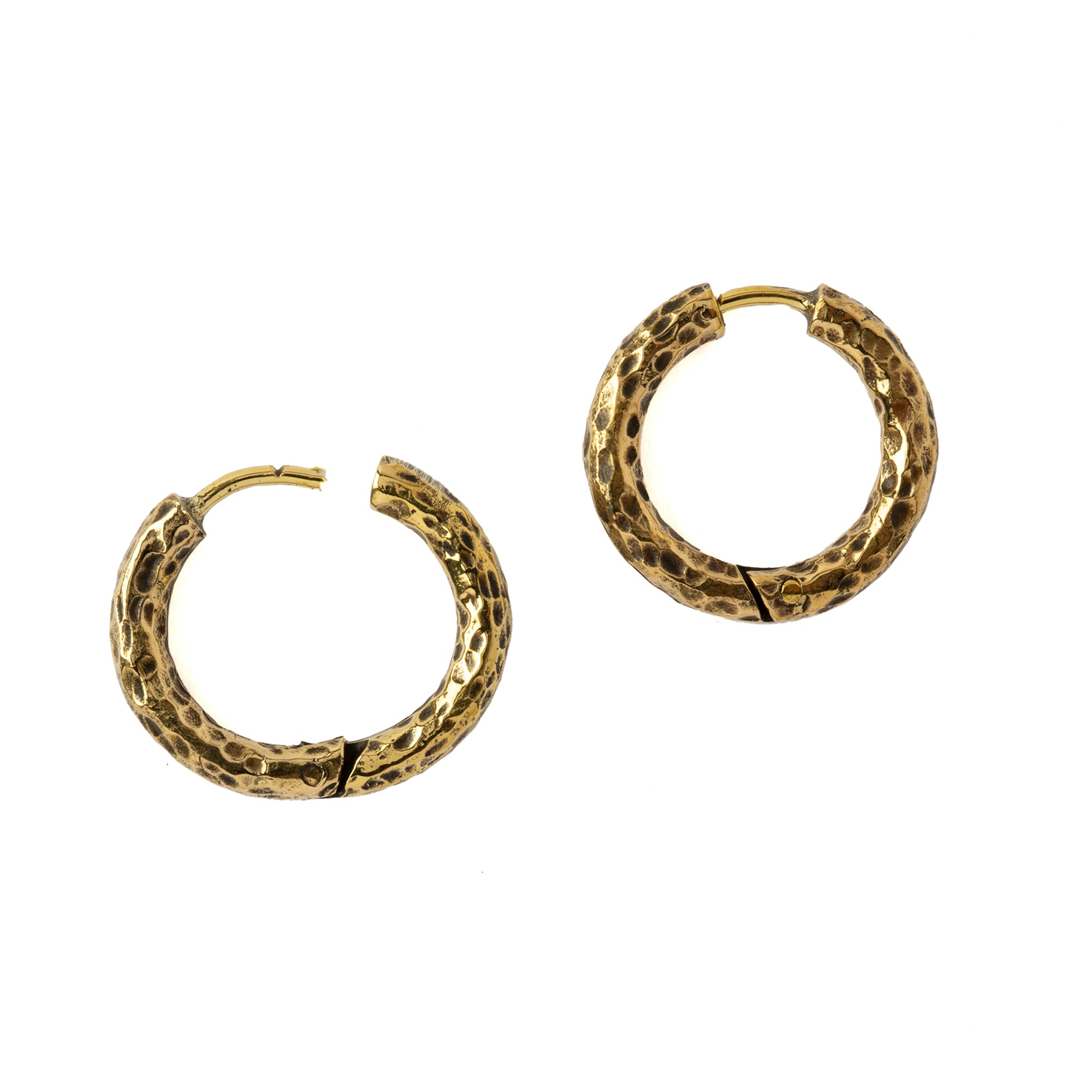 22mm Hammered Brass Clicker Hoops earrings open mode