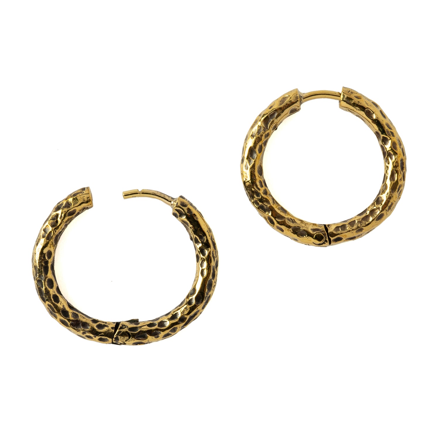 26mm Hammered Brass Clicker Hoops earrings open mode