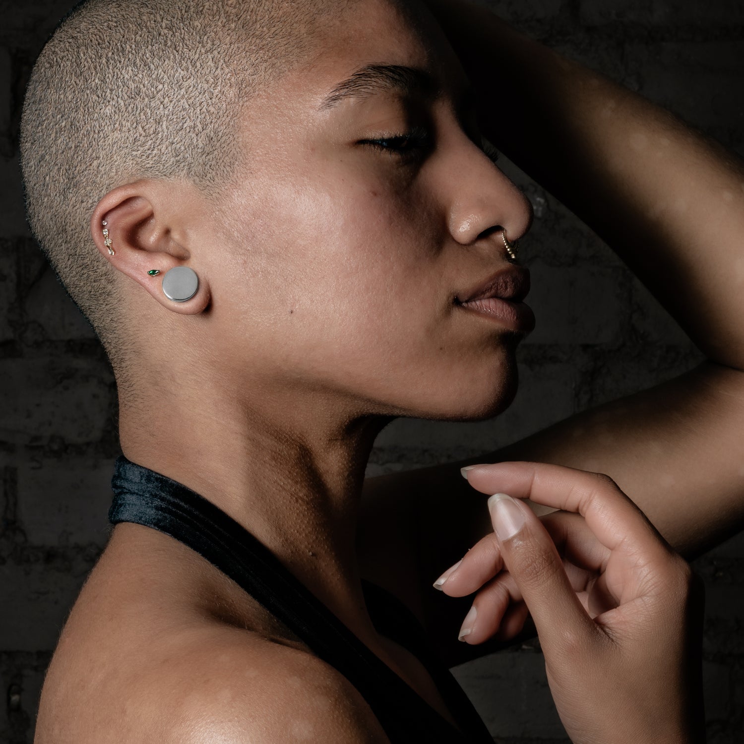 model wearing Plain Sterling Silver Plugs