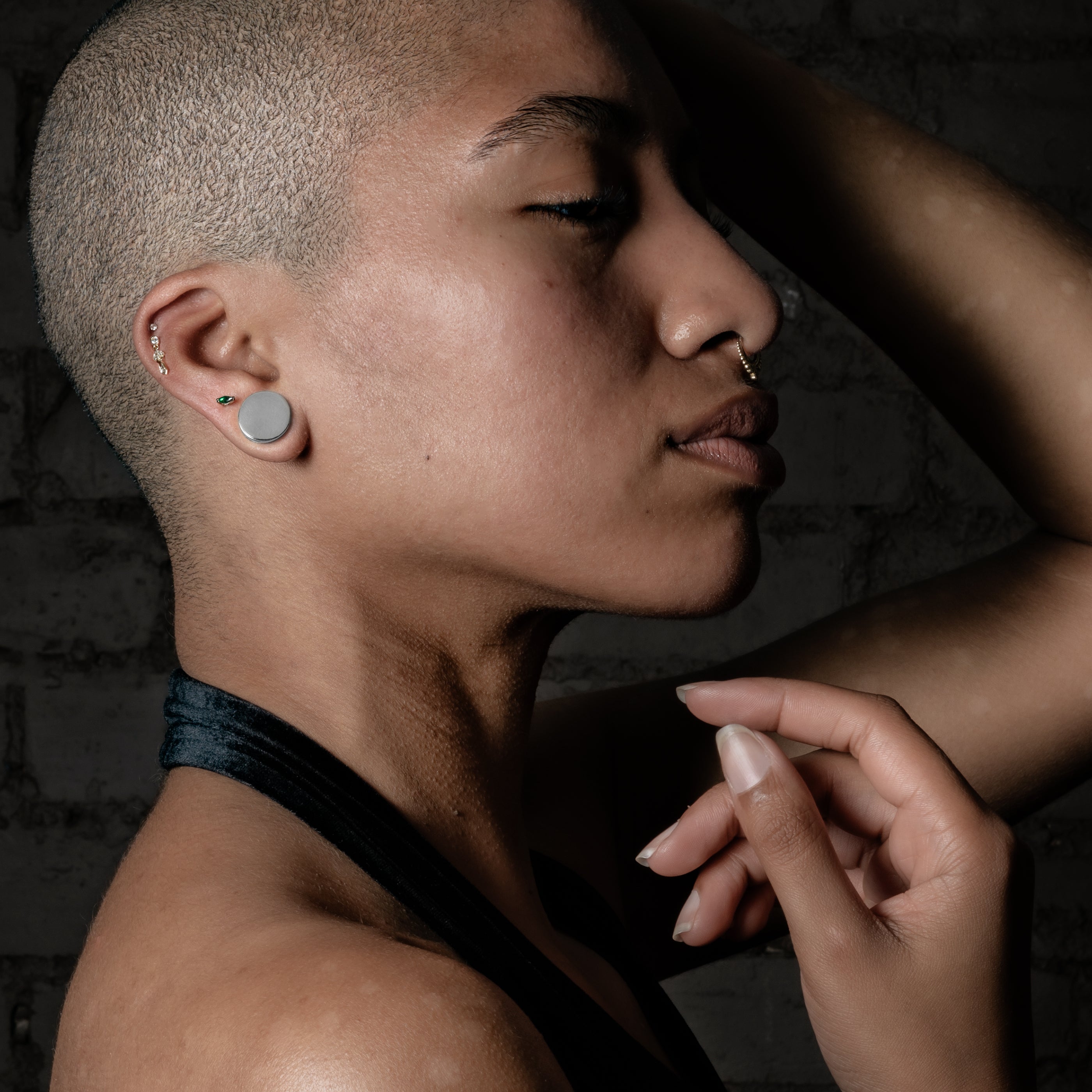 model wearing Plain Sterling Silver Plugs