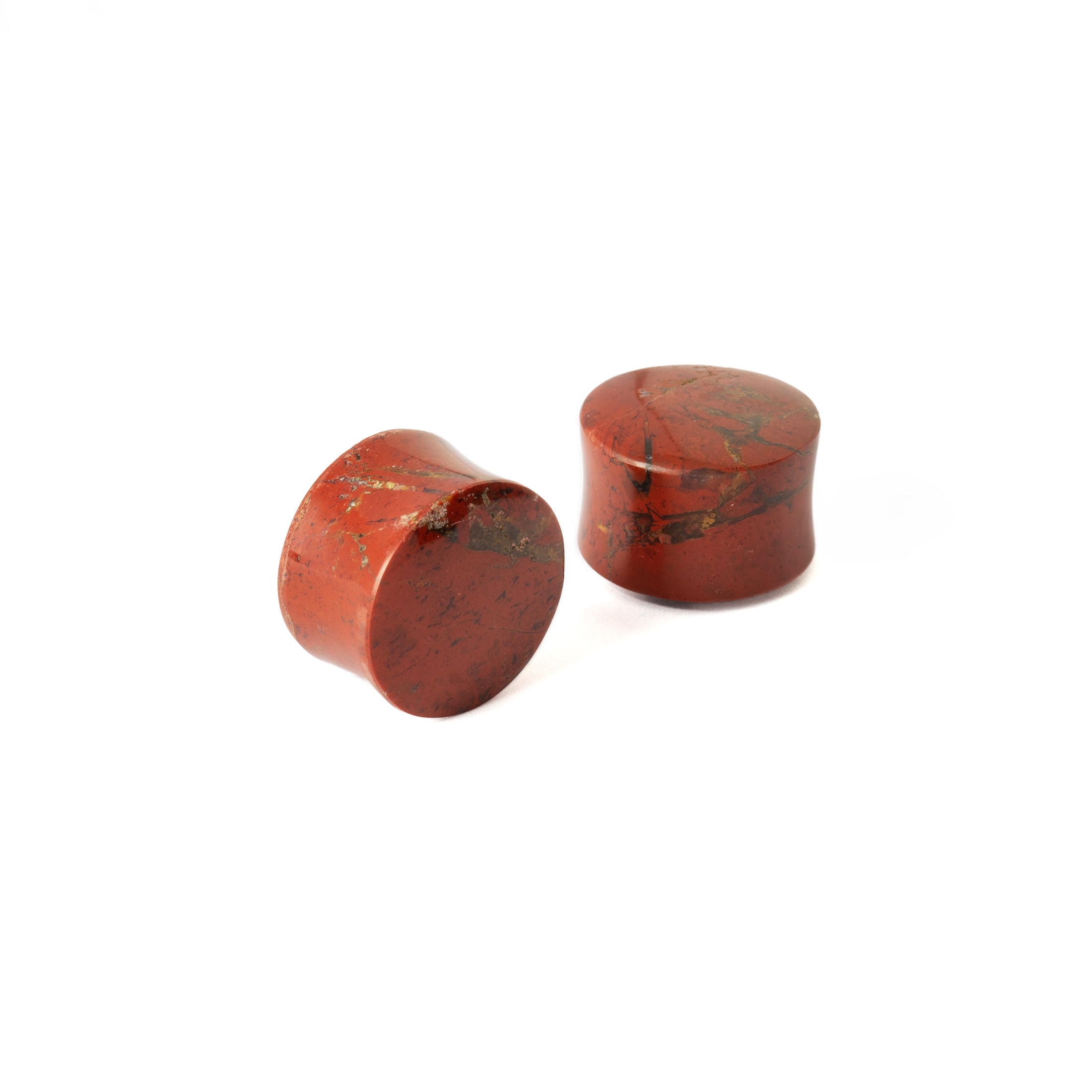 Two Brecciated Red Jasper Plugs front and side view