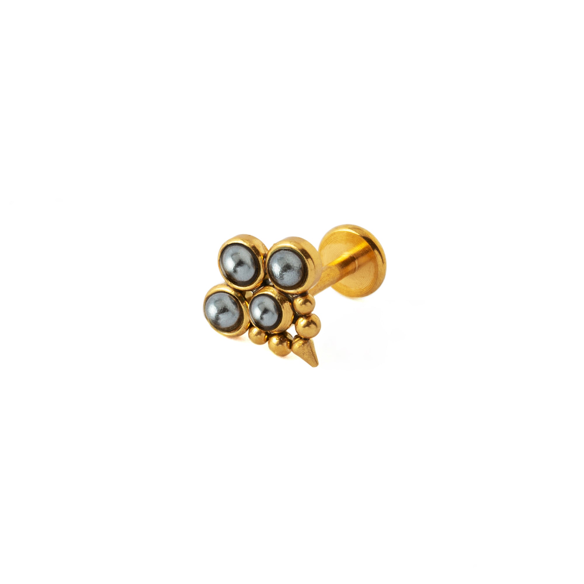 1.2mm (16g) Brenna Golden Labret with Pearls right side view