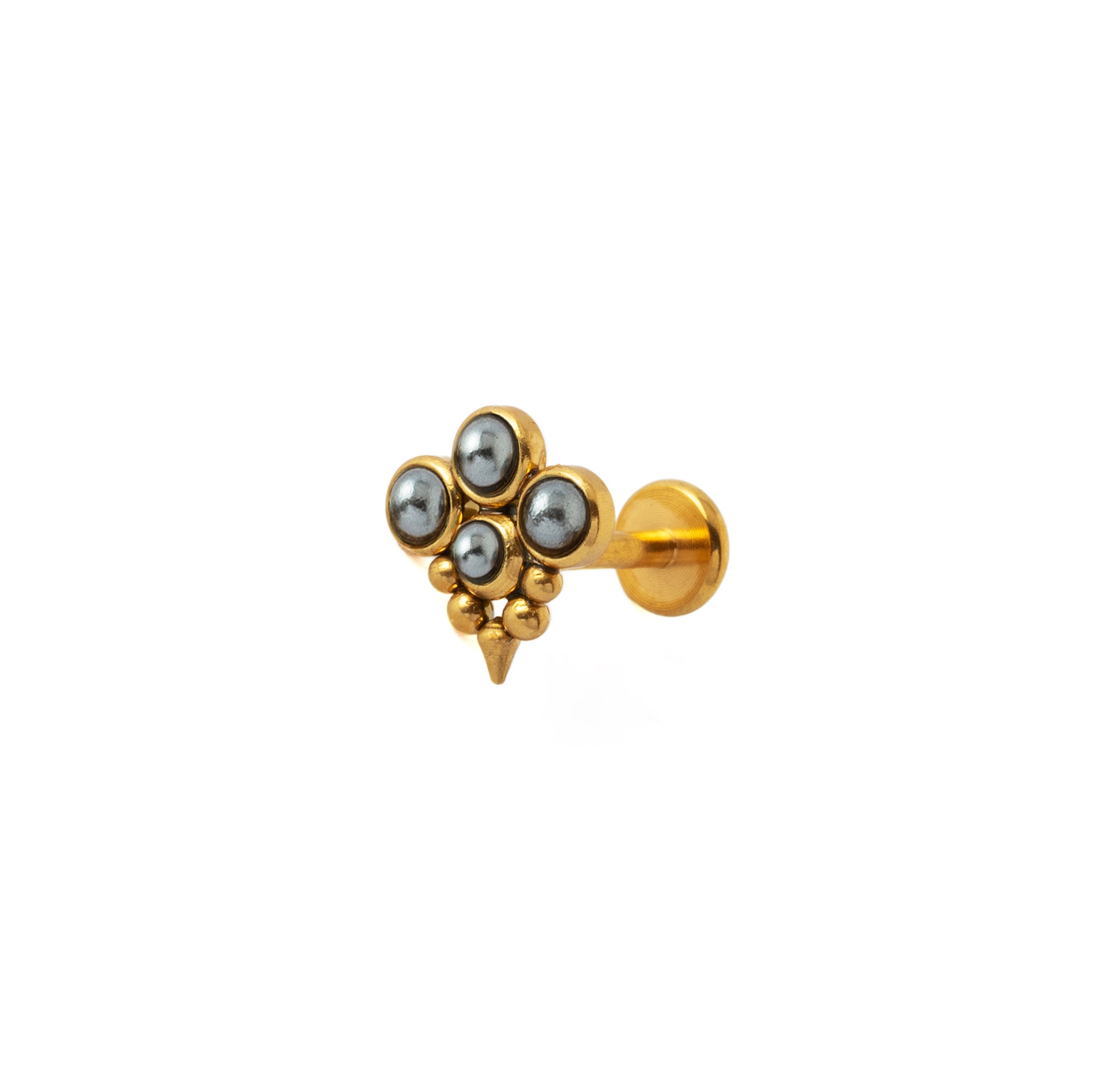 1.2mm (16g) Brenna Golden Labret with Pearls right side view