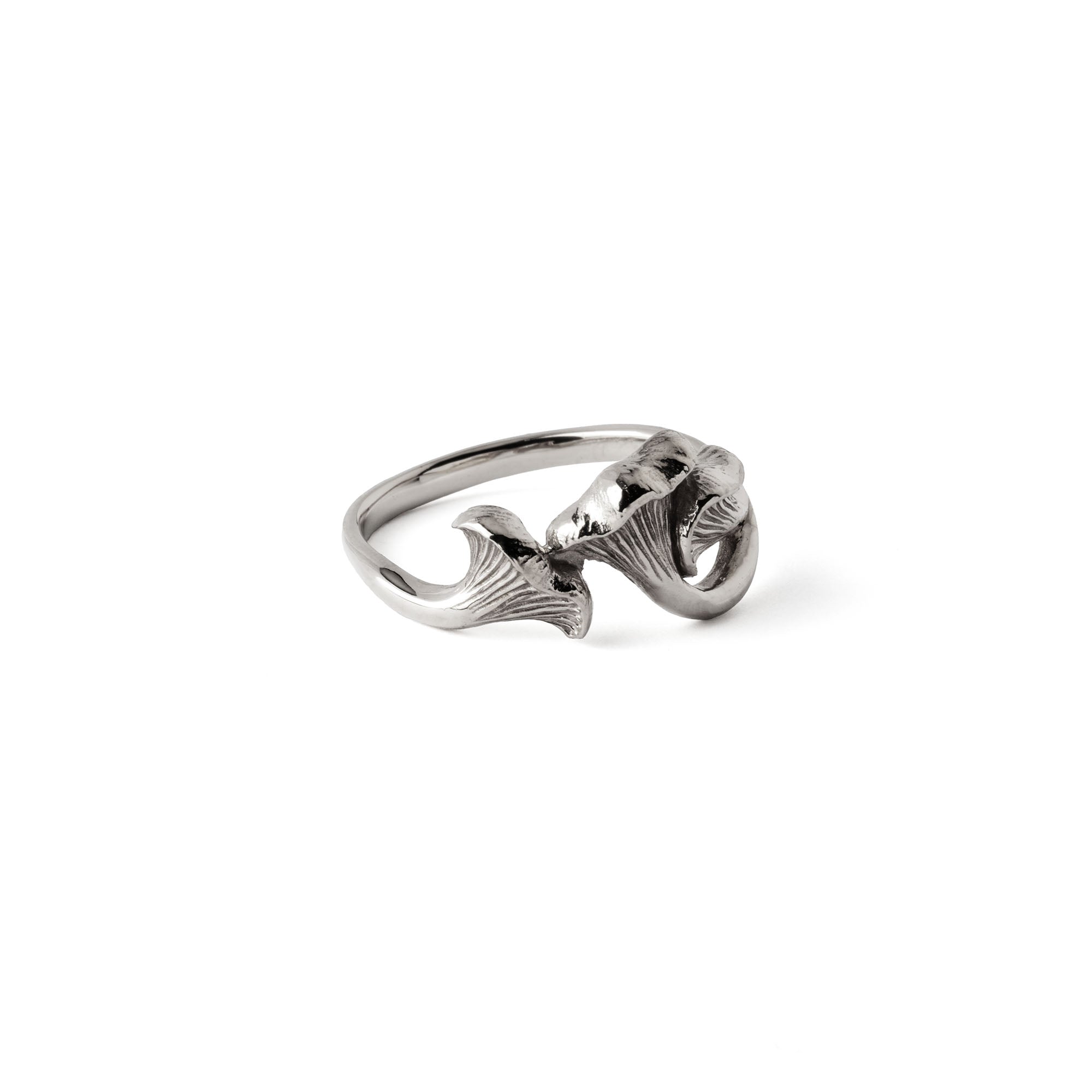 Chanterelle Mushroom Silver Ring left side view